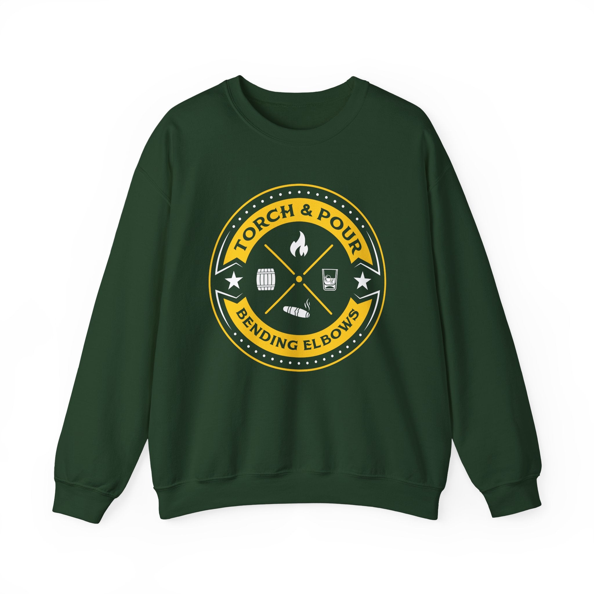 Torch & Pour Small Batch - Heavy Blend™ Crewneck Sweatshirt Gold & White