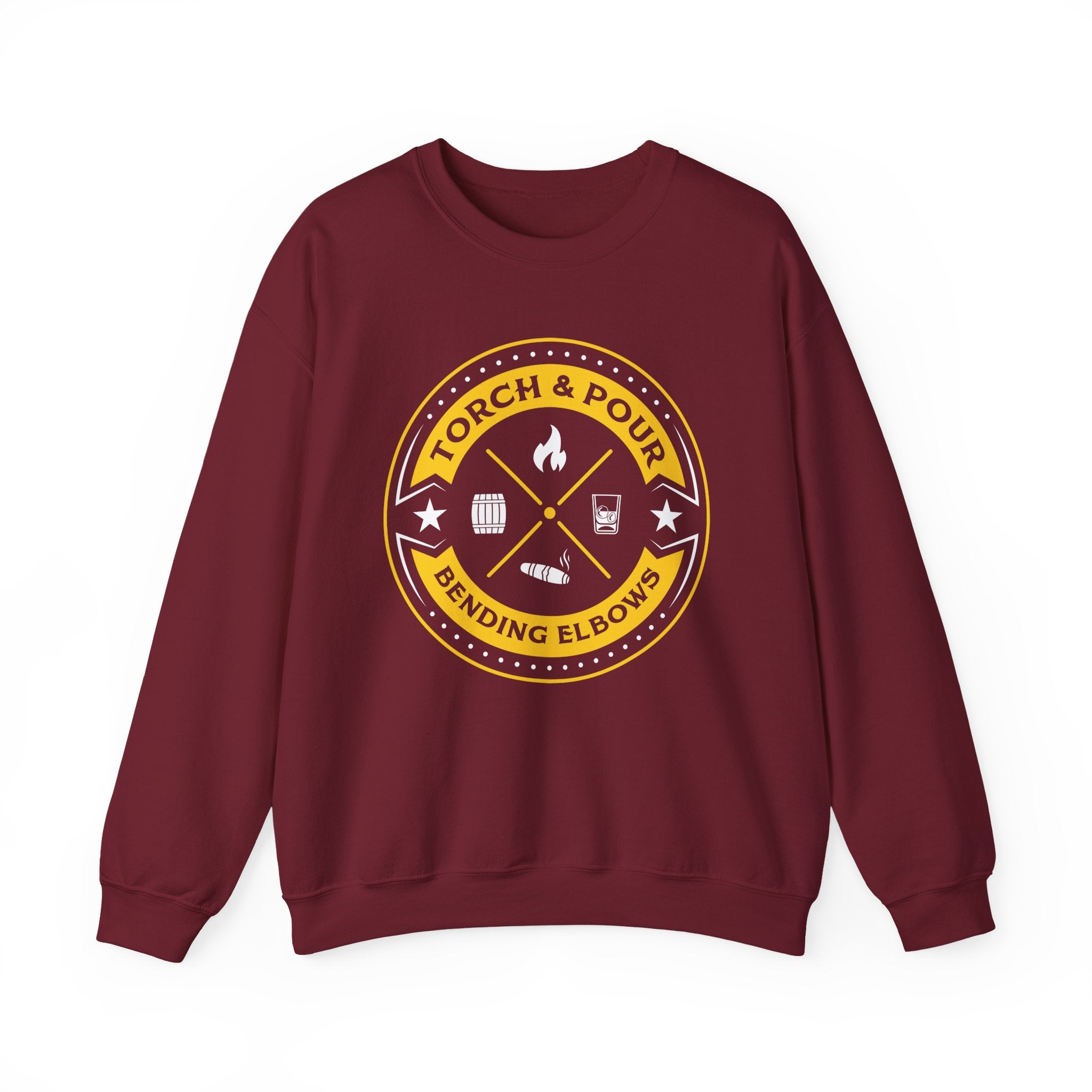 Torch & Pour Small Batch - Heavy Blend™ Crewneck Sweatshirt Gold & White
