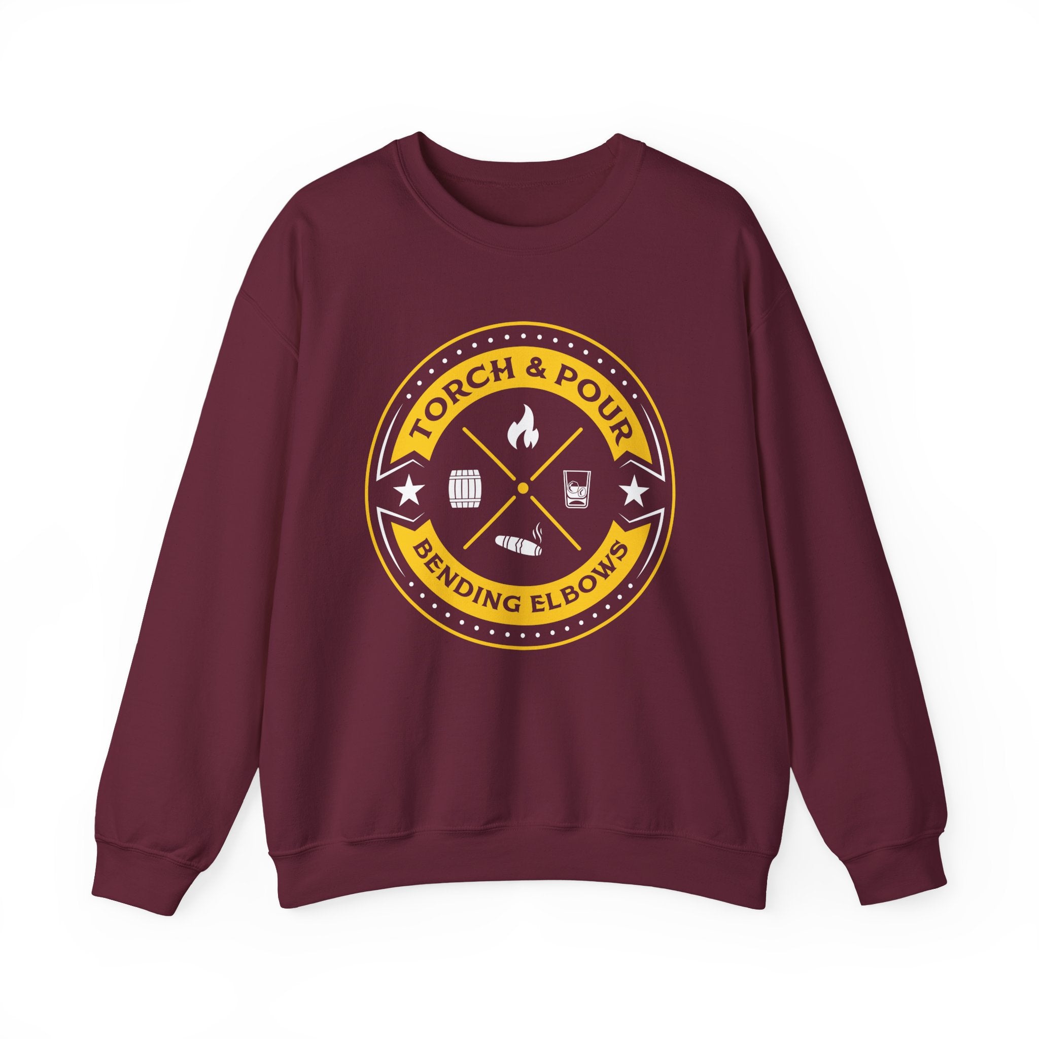 Torch & Pour Small Batch - Heavy Blend™ Crewneck Sweatshirt Gold & White