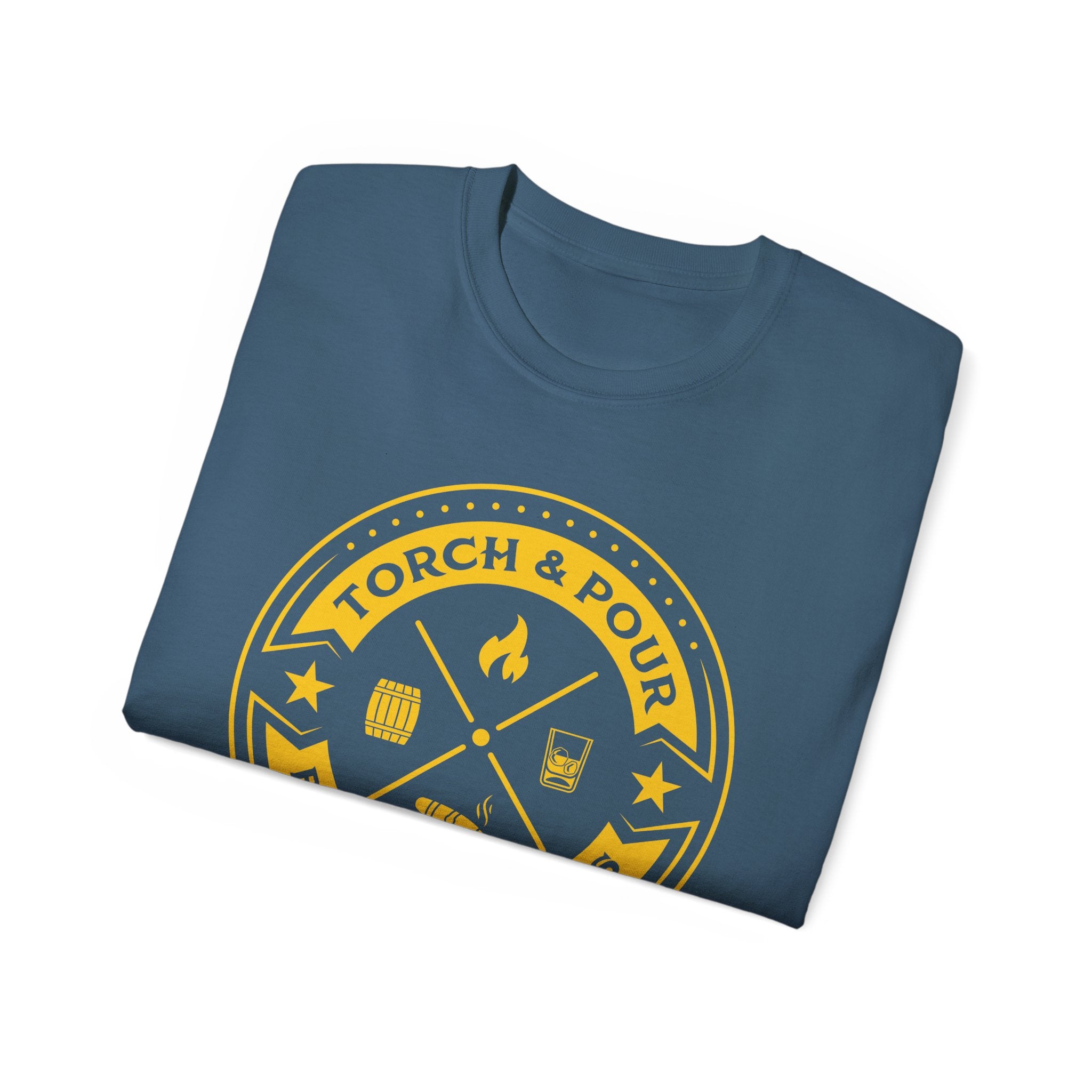 Torch & Pour Single Barrel Ultra Cotton Tee - Gold Logo
