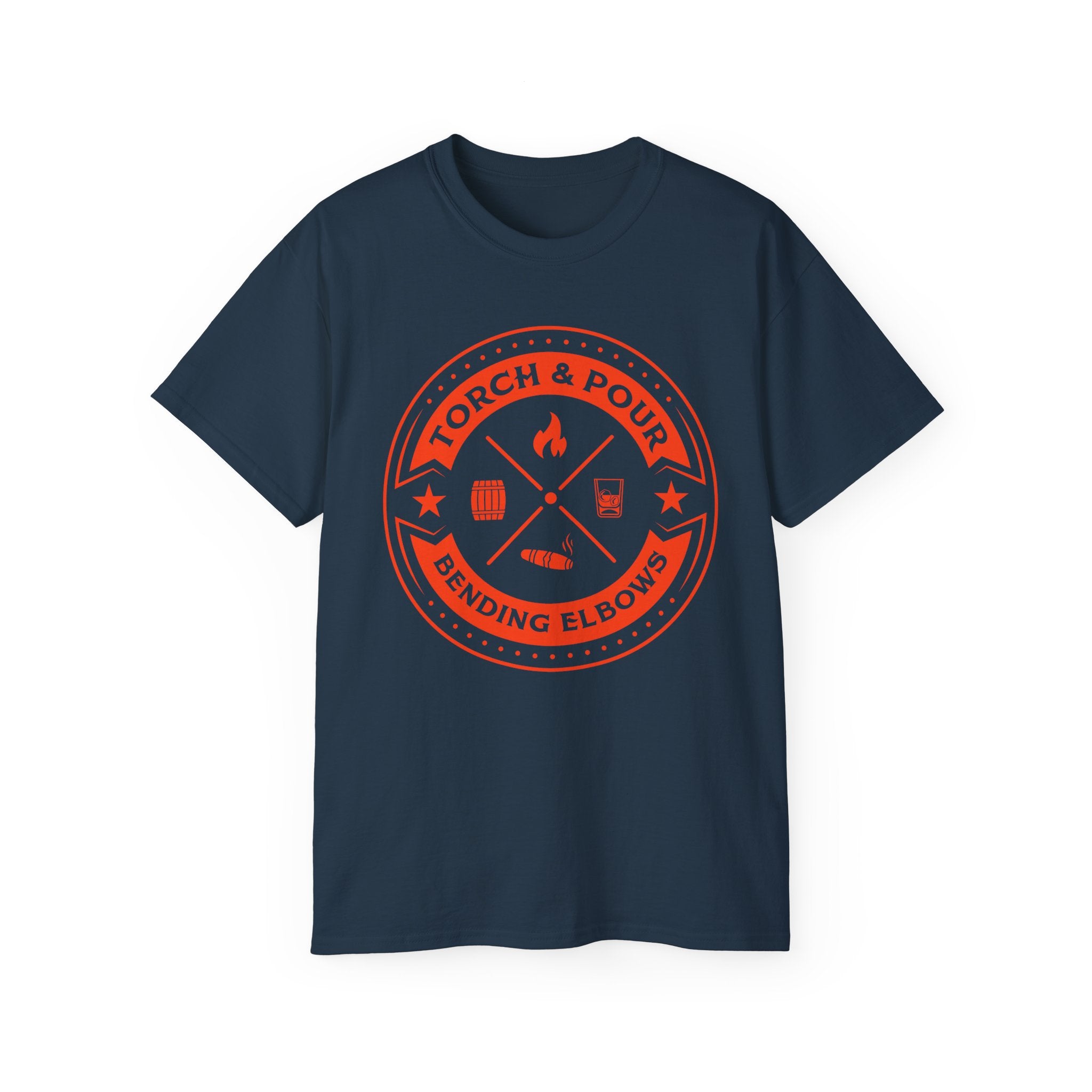 Torch & Pour Single Barrel Ultra Cotton Tee - Orange Logo