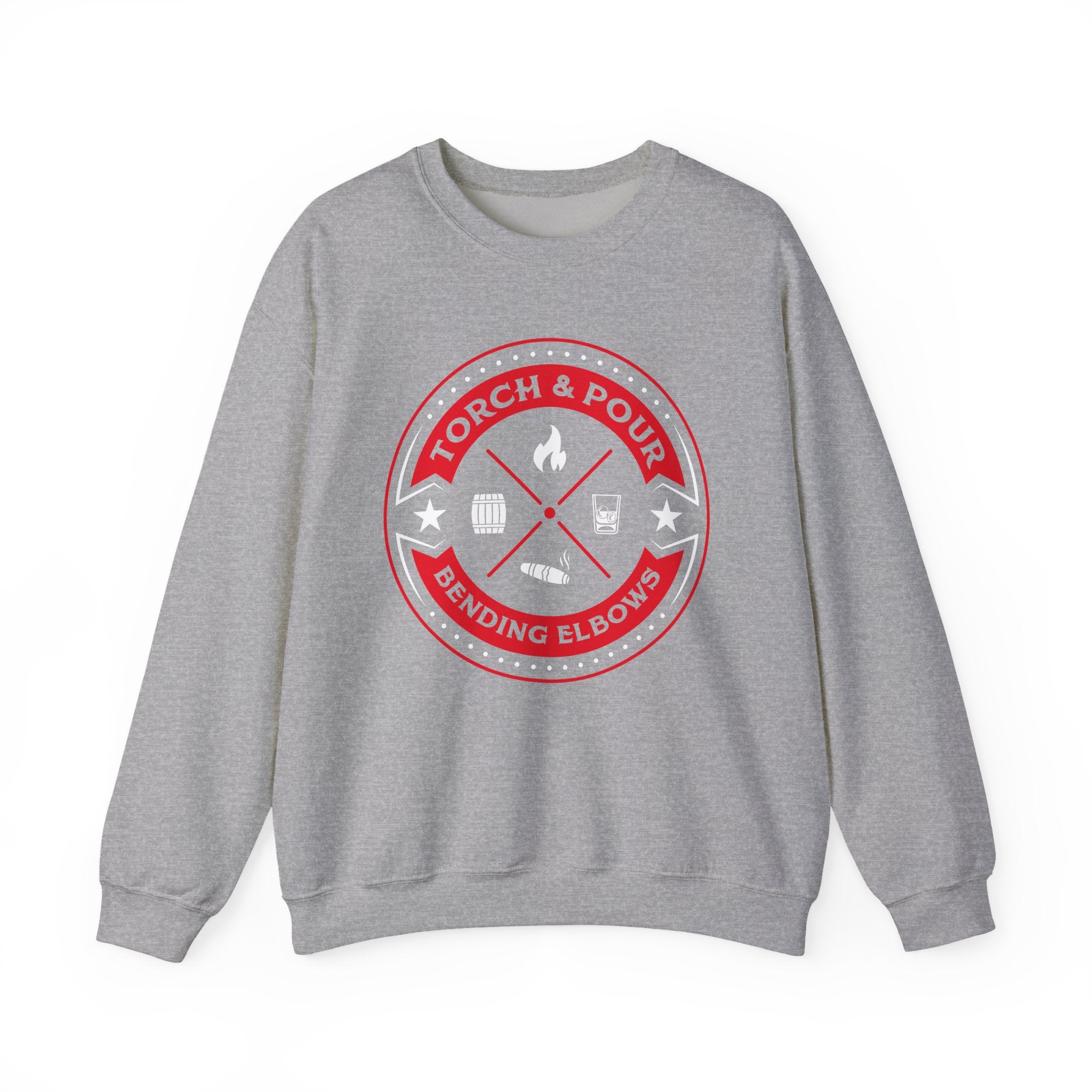 Torch & Pour Small Batch - Heavy Blend™ Crewneck Sweatshirt Red & White