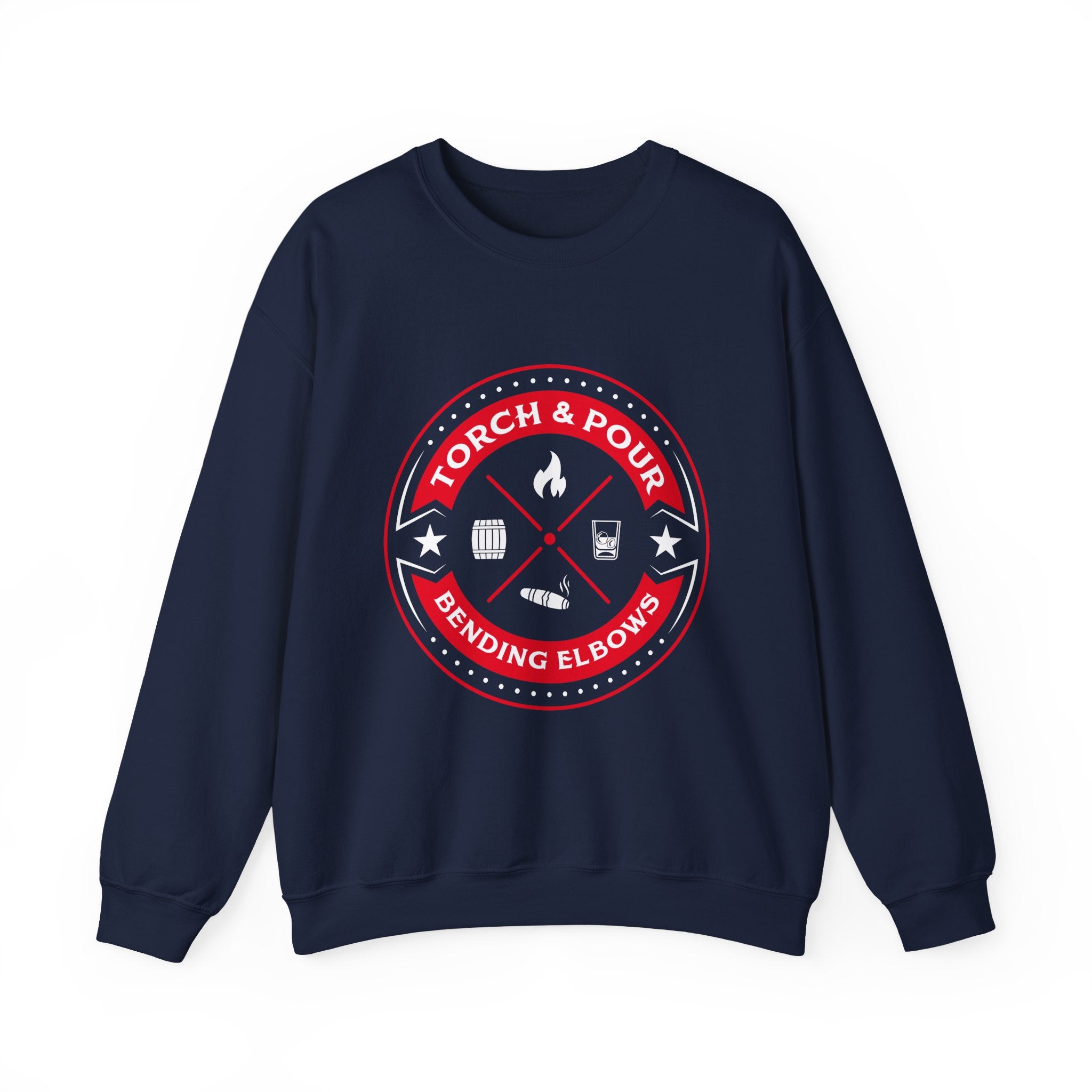 Torch & Pour Full Proof - Heavy Blend™ Crewneck Sweatshirt - Red/White/White