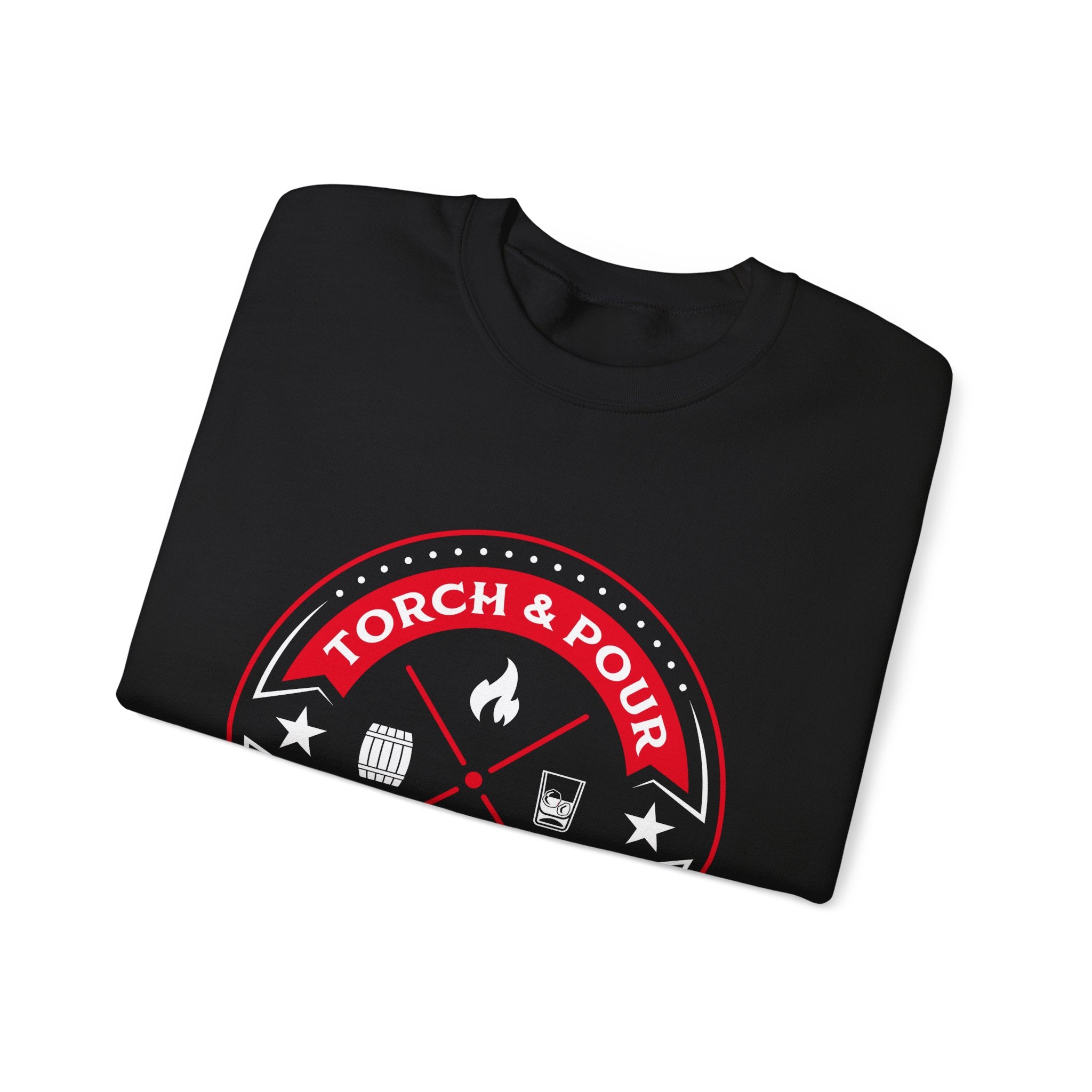 Torch & Pour Full Proof - Heavy Blend™ Crewneck Sweatshirt - Red/White/White
