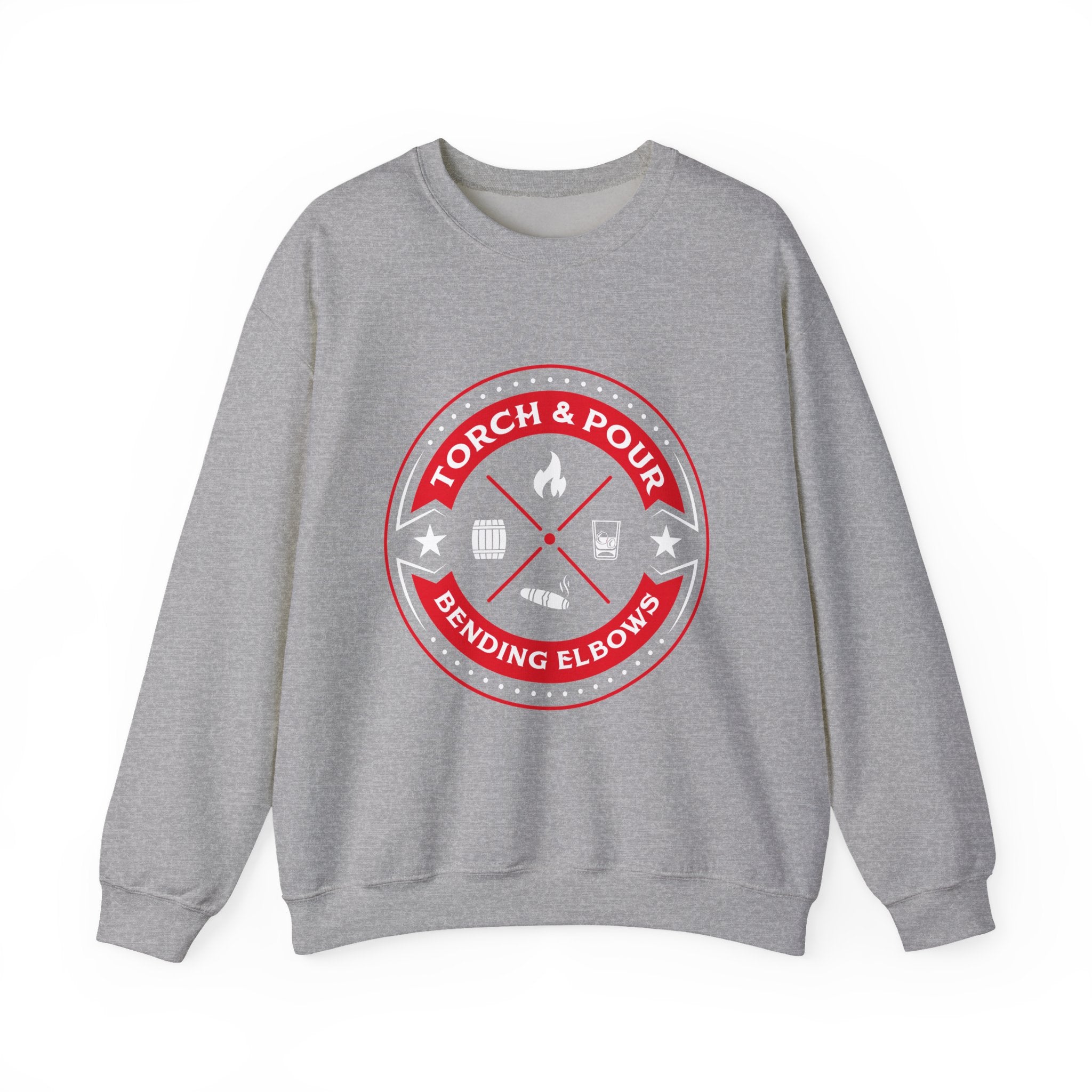 Torch & Pour Full Proof - Heavy Blend™ Crewneck Sweatshirt - Red/White/White