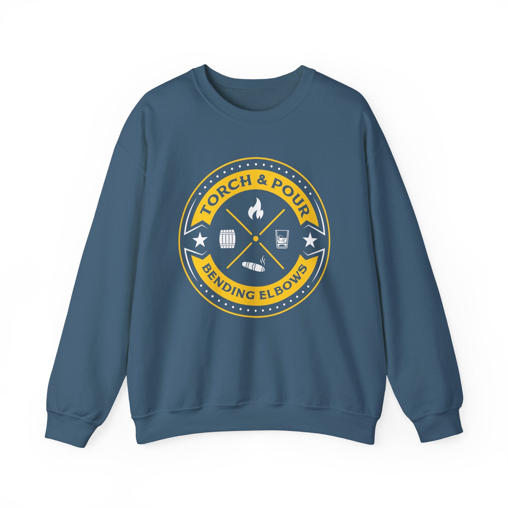 Torch & Pour Small Batch - Heavy Blend™ Crewneck Sweatshirt Gold & White