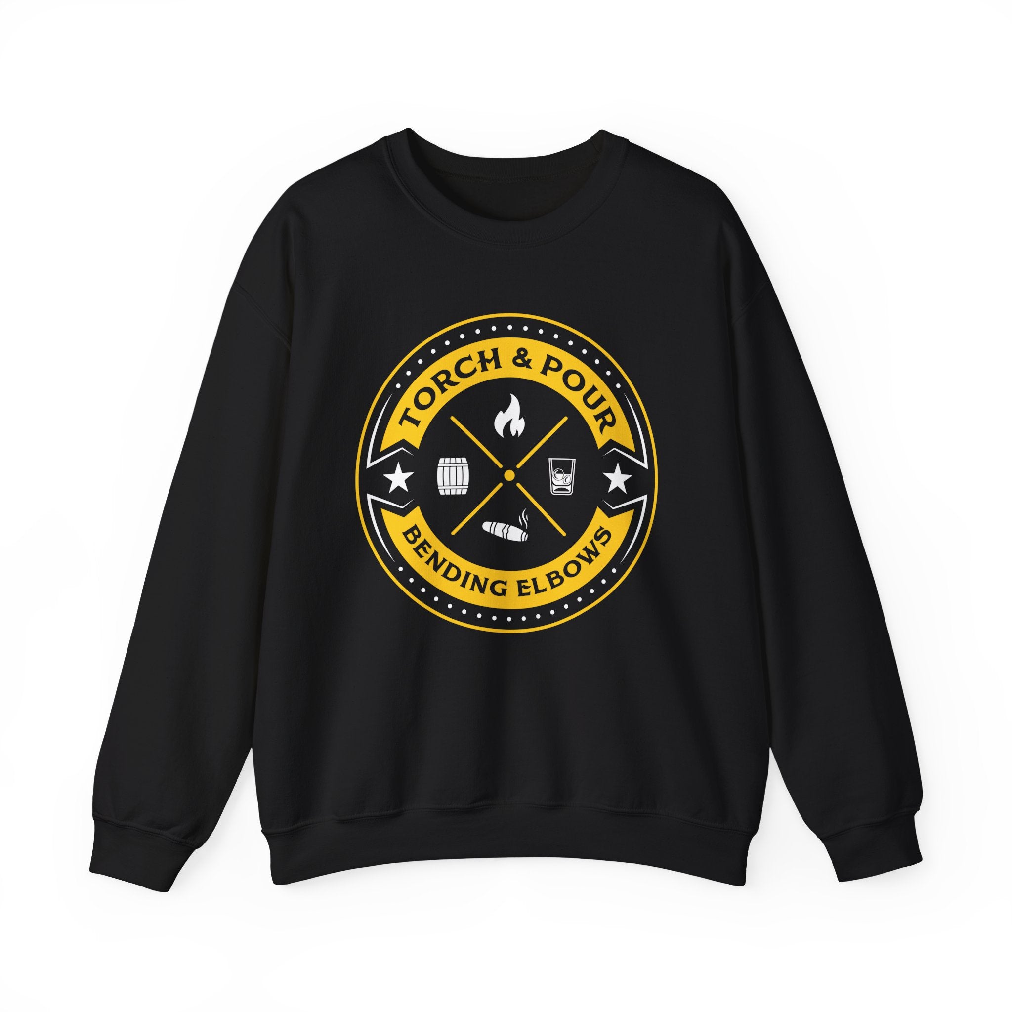 Torch & Pour Small Batch - Heavy Blend™ Crewneck Sweatshirt Gold & White