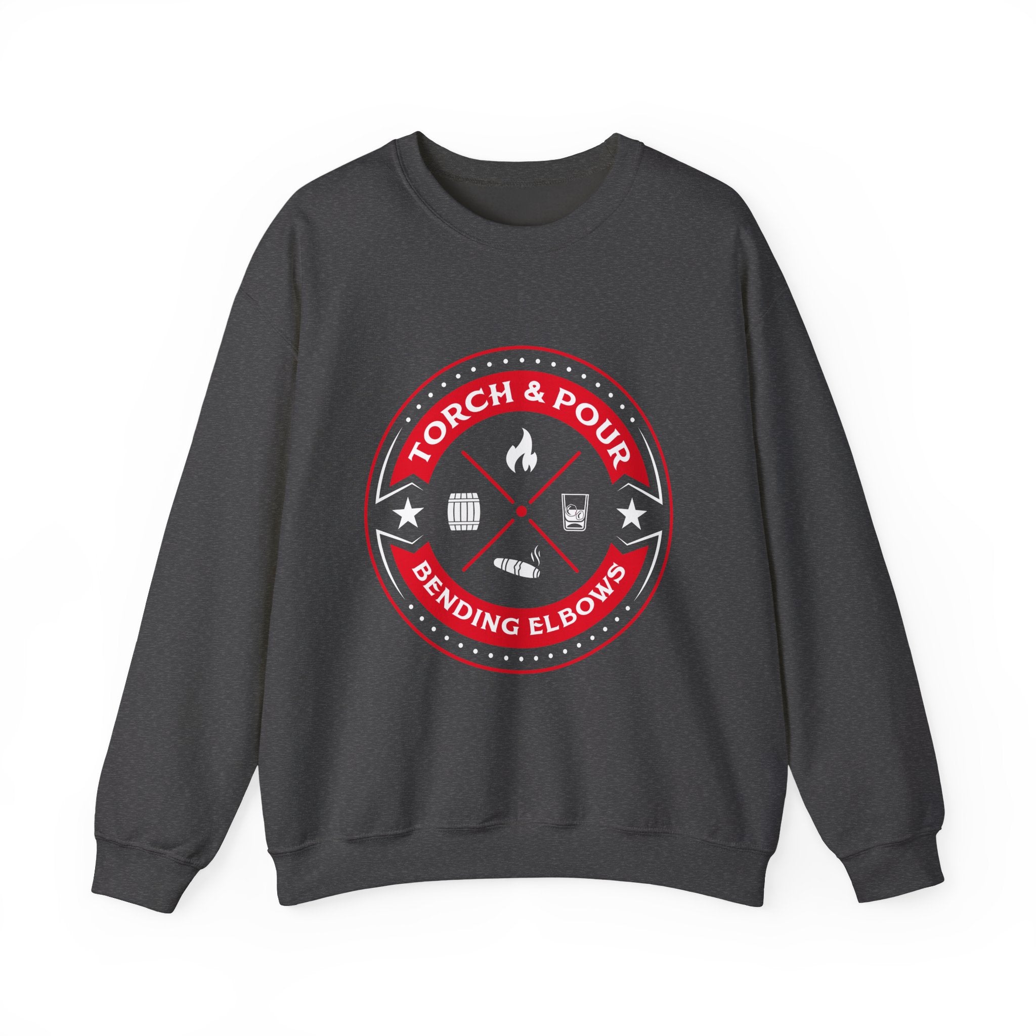 Torch & Pour Full Proof - Heavy Blend™ Crewneck Sweatshirt - Red/White/White