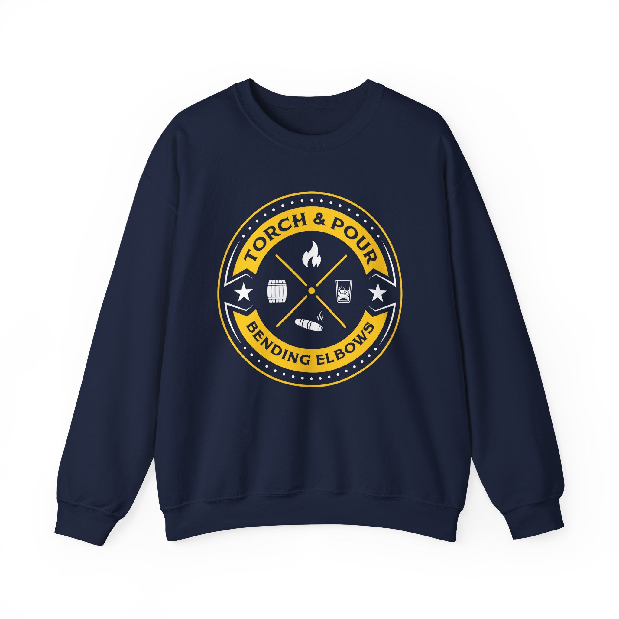 Torch & Pour Small Batch - Heavy Blend™ Crewneck Sweatshirt Gold & White
