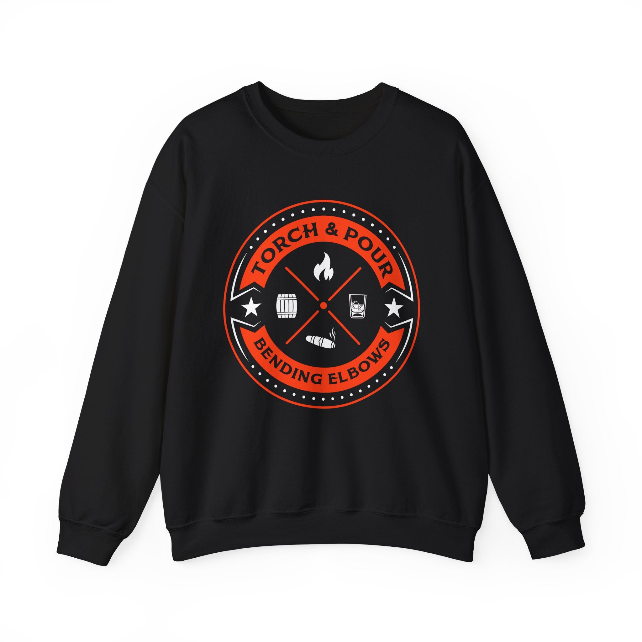 Torch & Pour Small Batch - Heavy Blend™ Crewneck Sweatshirt Orange & White