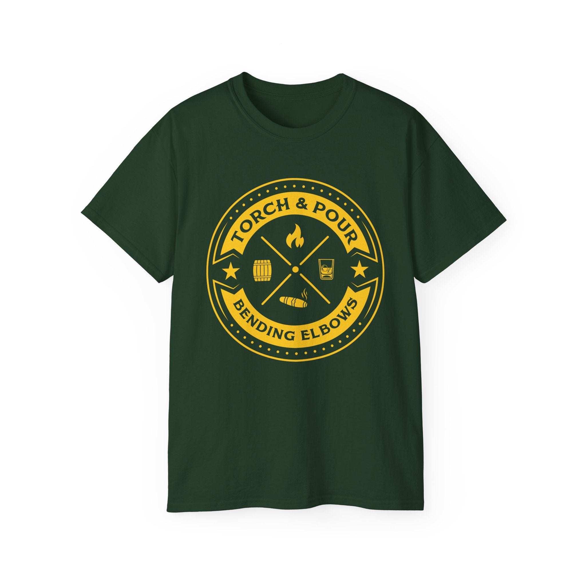 Torch & Pour Single Barrel Ultra Cotton Tee - Gold Logo