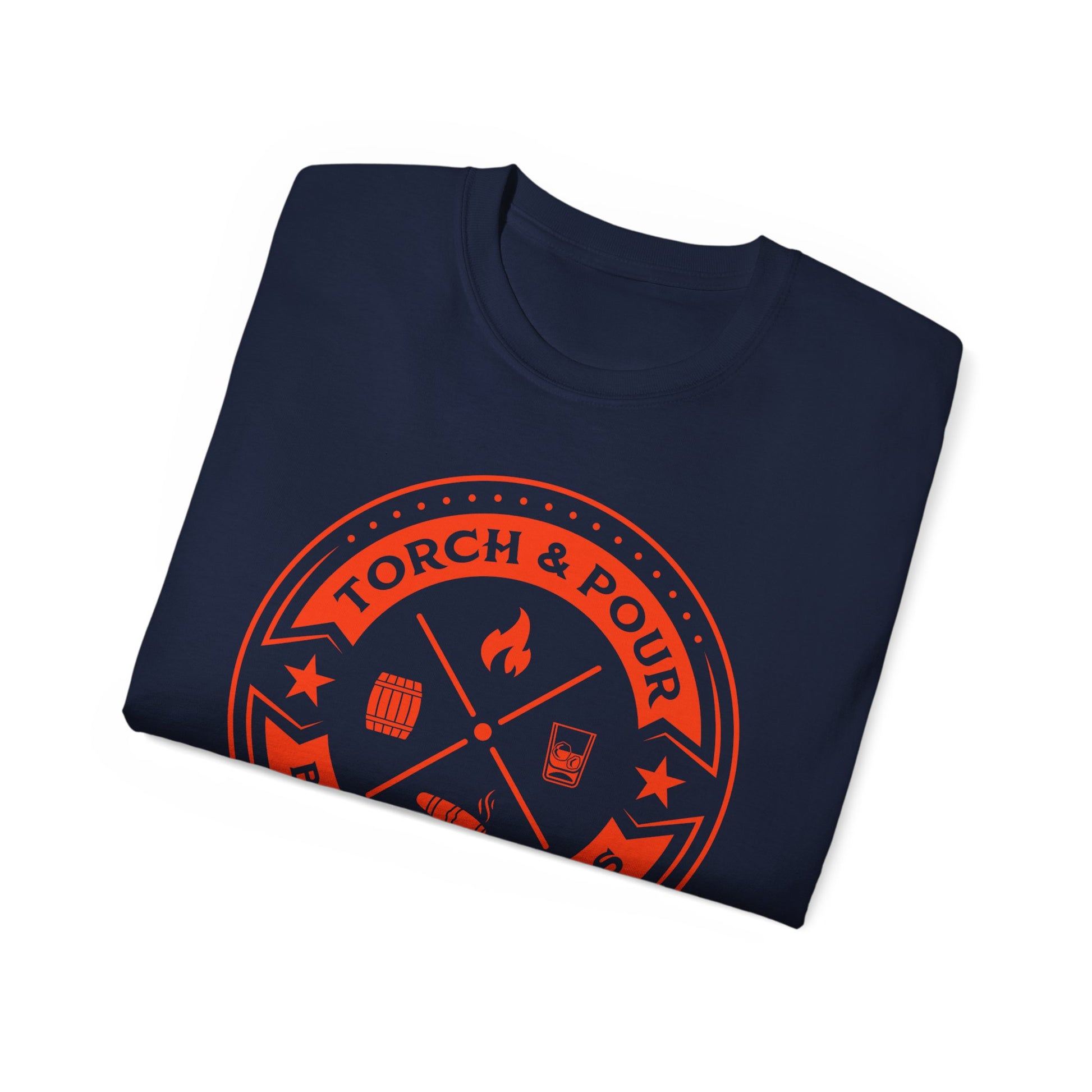 Torch & Pour Single Barrel Ultra Cotton Tee - Orange Logo