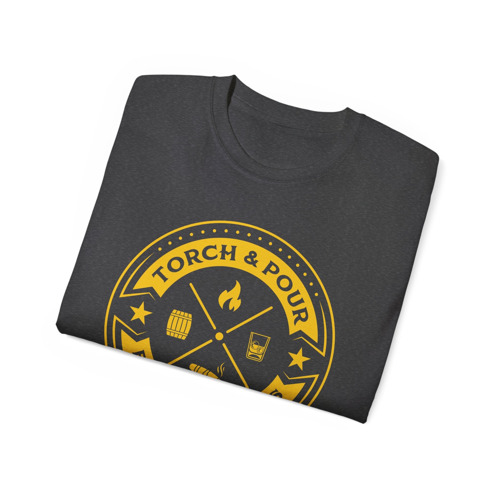 Torch & Pour Single Barrel Ultra Cotton Tee - Gold Logo