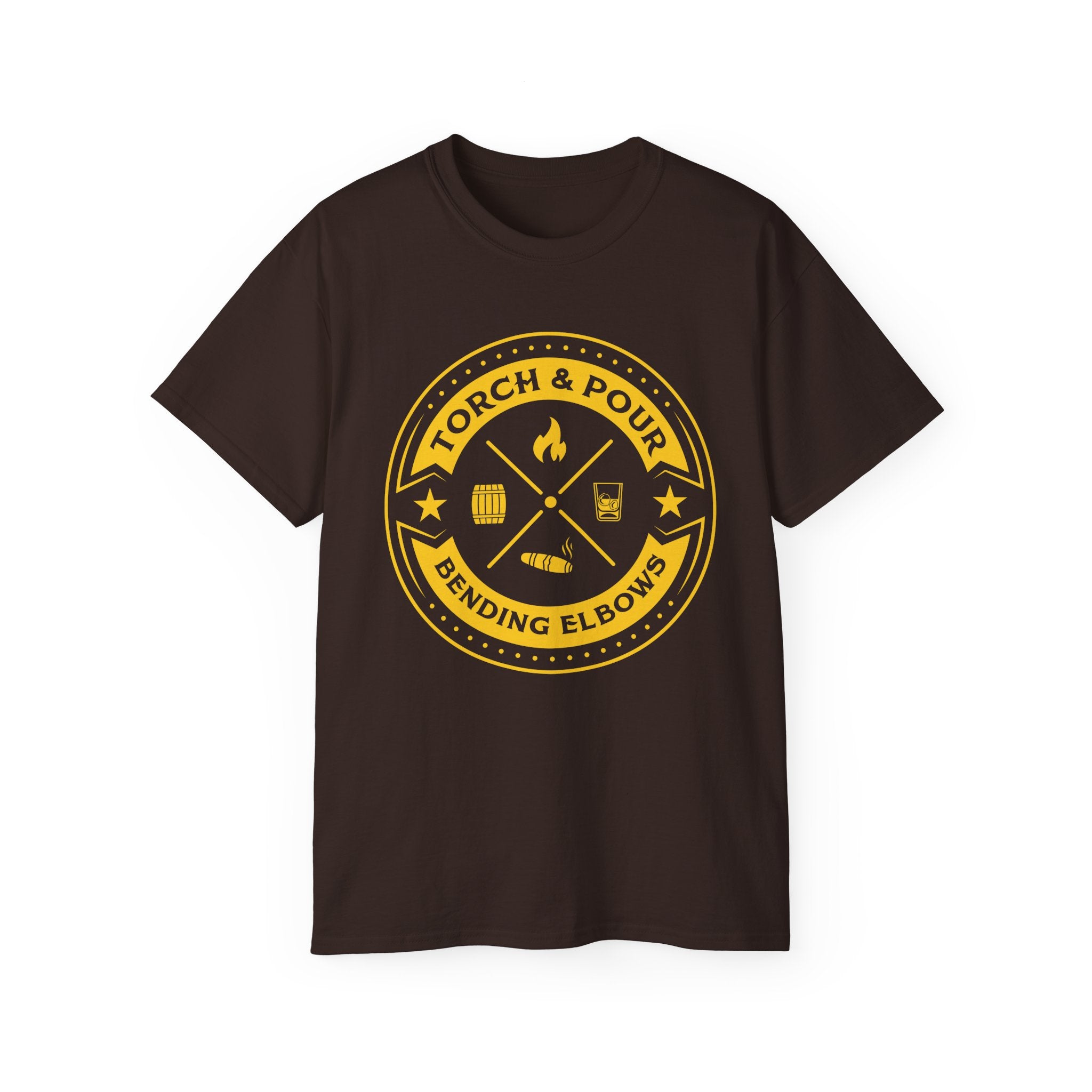 Torch & Pour Single Barrel Ultra Cotton Tee - Gold Logo