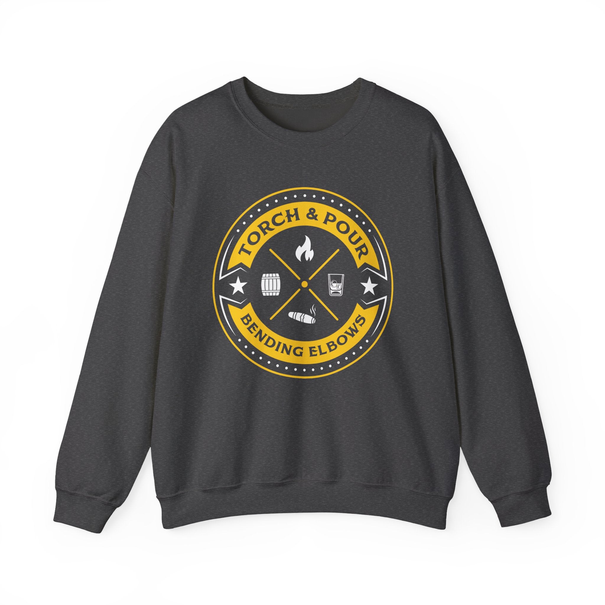 Torch & Pour Small Batch - Heavy Blend™ Crewneck Sweatshirt Gold & White