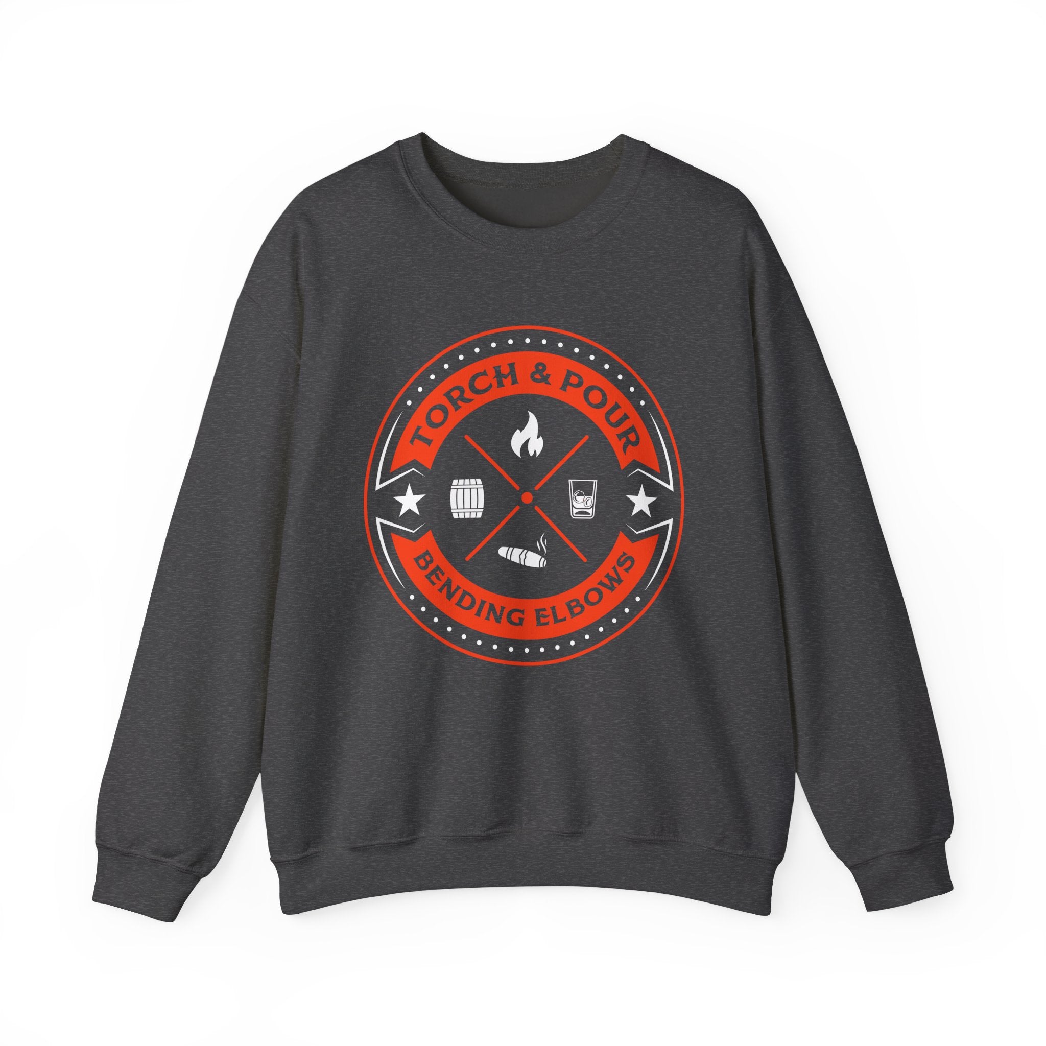 Torch & Pour Small Batch - Heavy Blend™ Crewneck Sweatshirt Orange & White