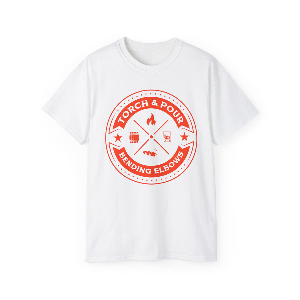 Torch & Pour Single Barrel Ultra Cotton Tee - Orange Logo