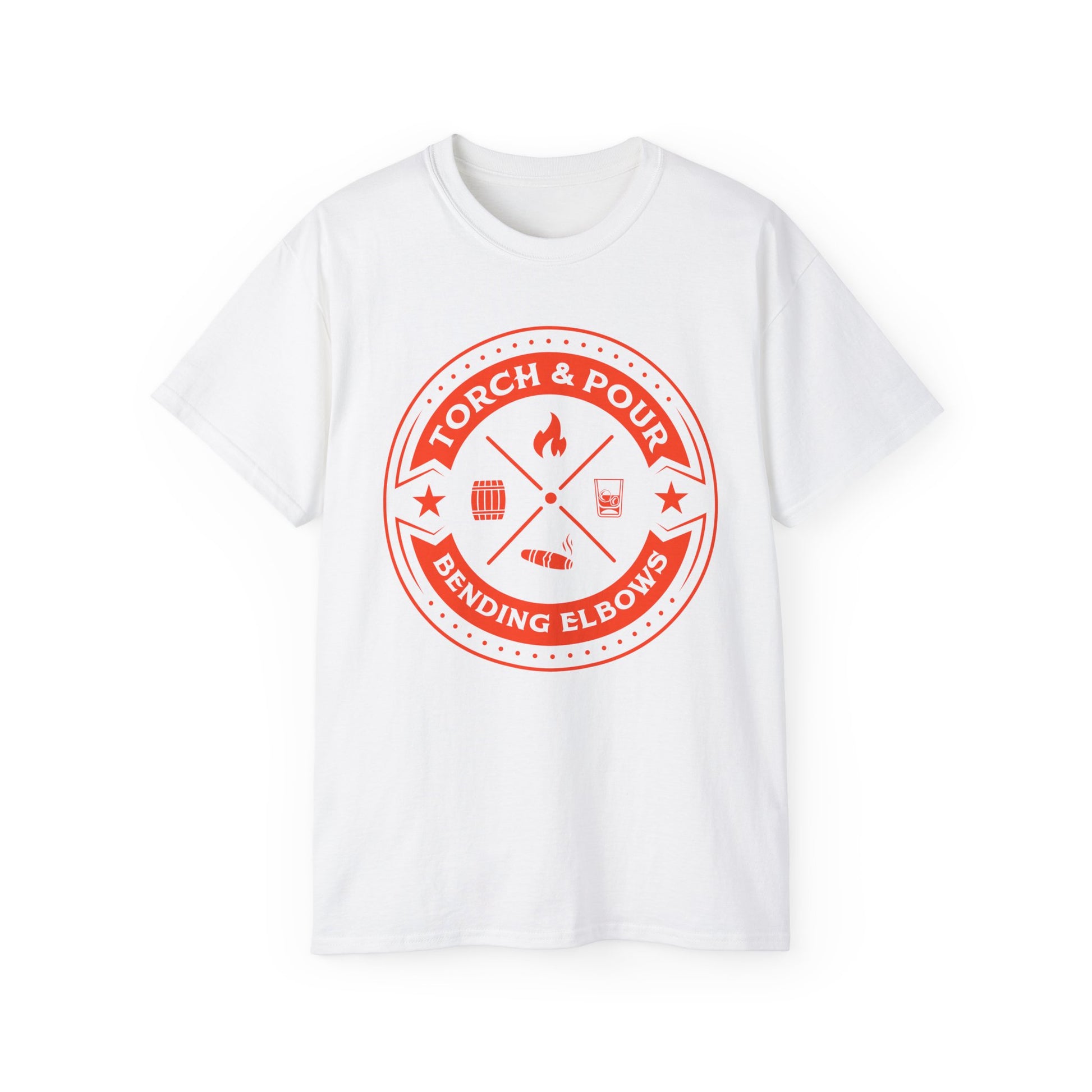 Torch & Pour Single Barrel Ultra Cotton Tee - Orange Logo
