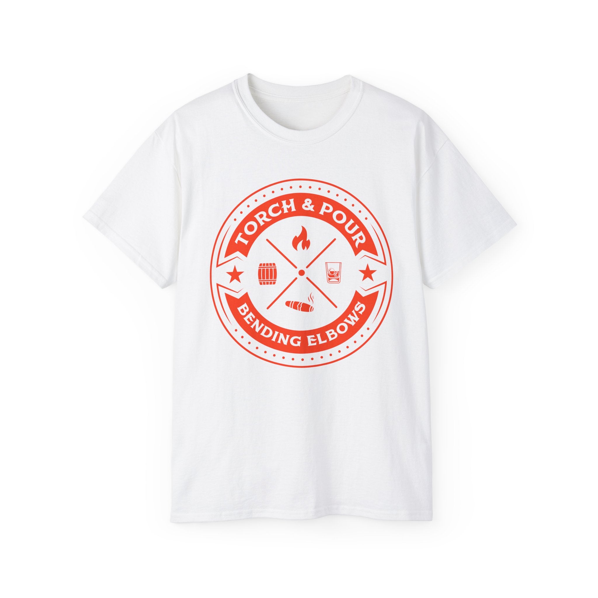 Torch & Pour Single Barrel Ultra Cotton Tee - Orange Logo