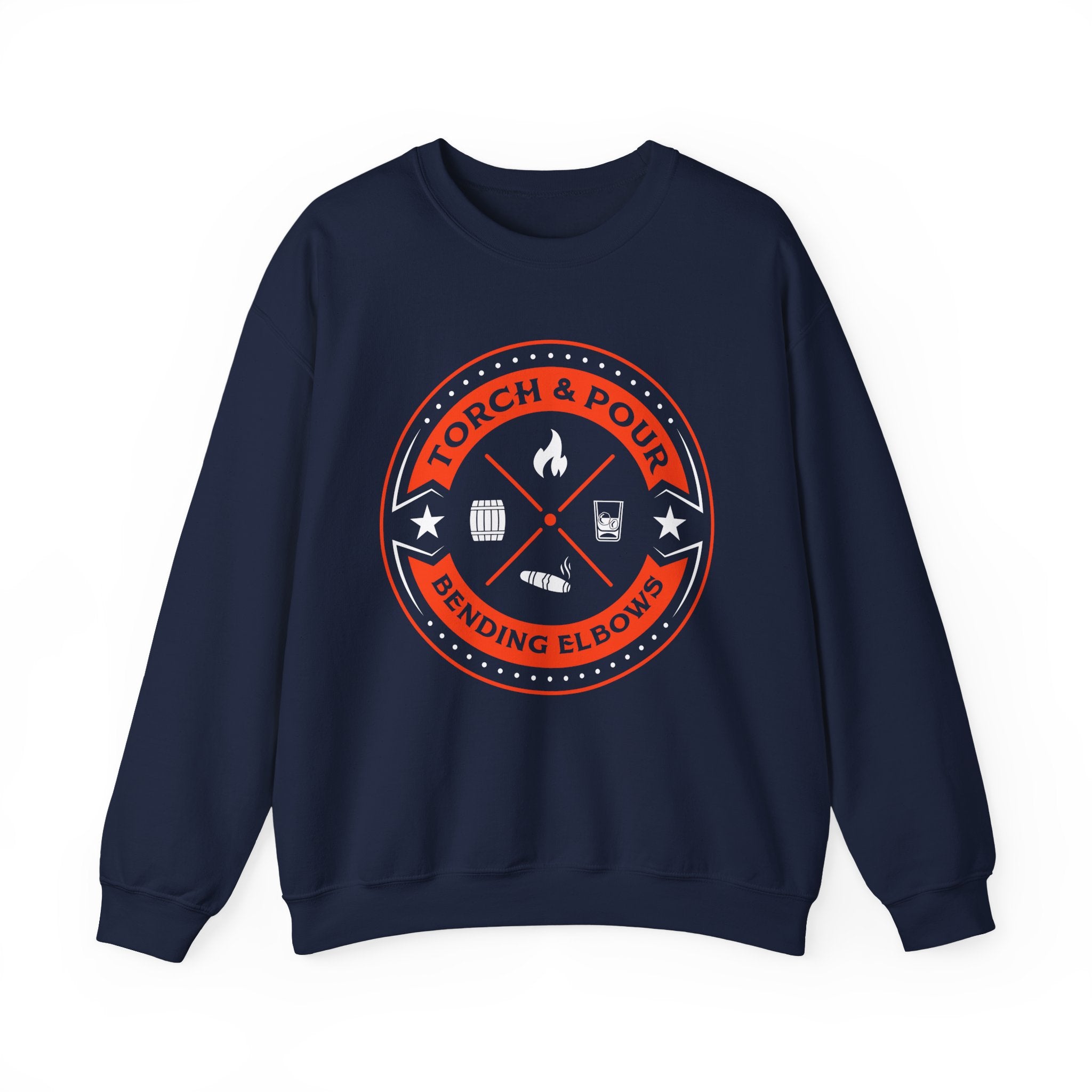 Torch & Pour Small Batch - Heavy Blend™ Crewneck Sweatshirt Orange & White