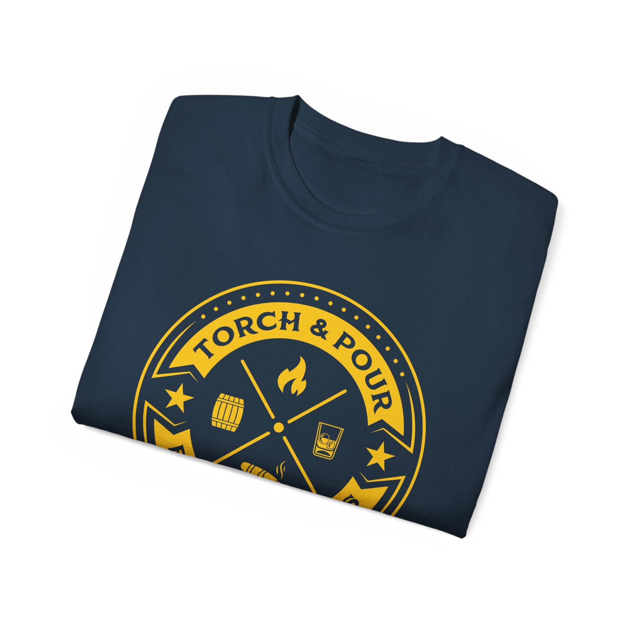 Torch & Pour Single Barrel Ultra Cotton Tee - Gold Logo