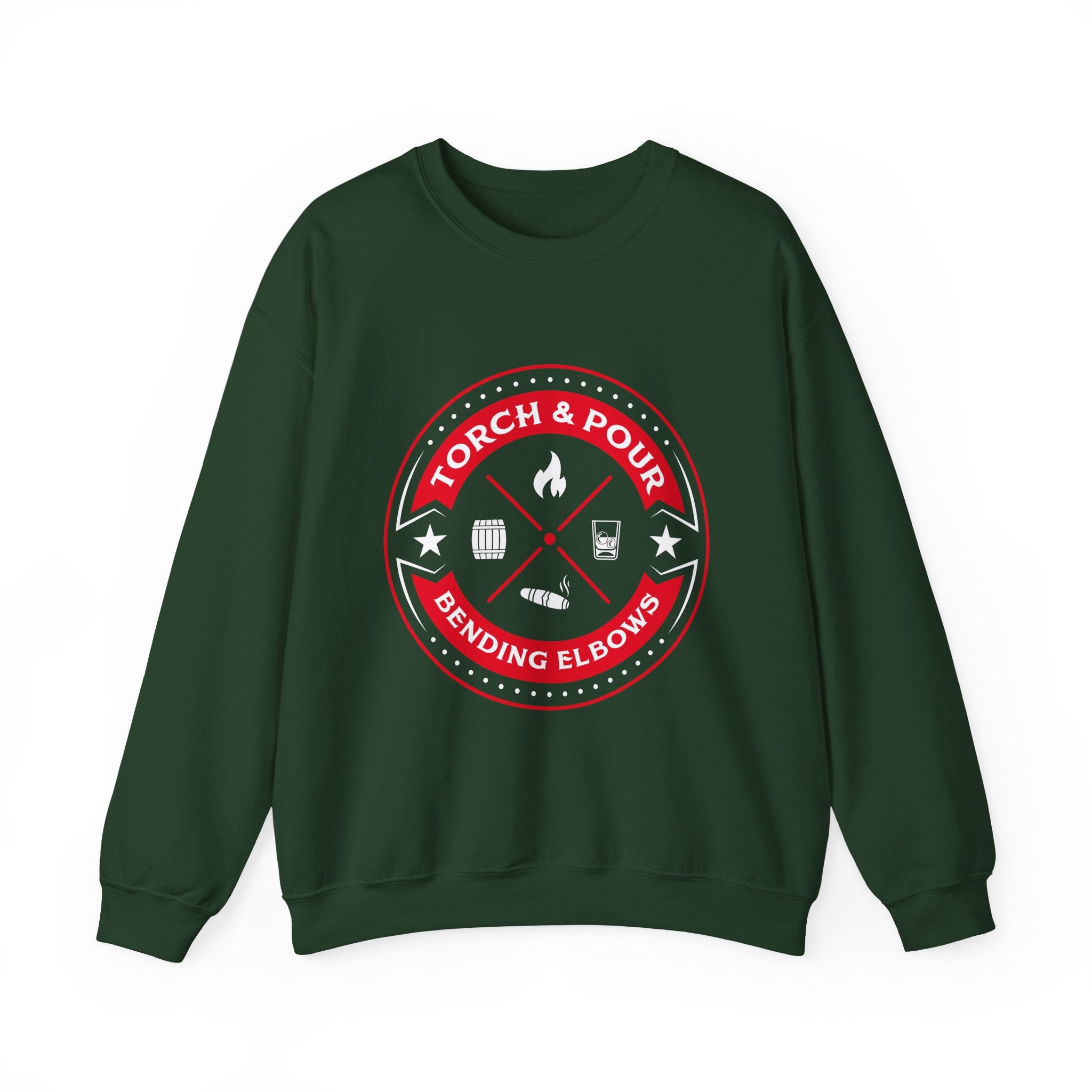 Torch & Pour Full Proof - Heavy Blend™ Crewneck Sweatshirt - Red/White/White
