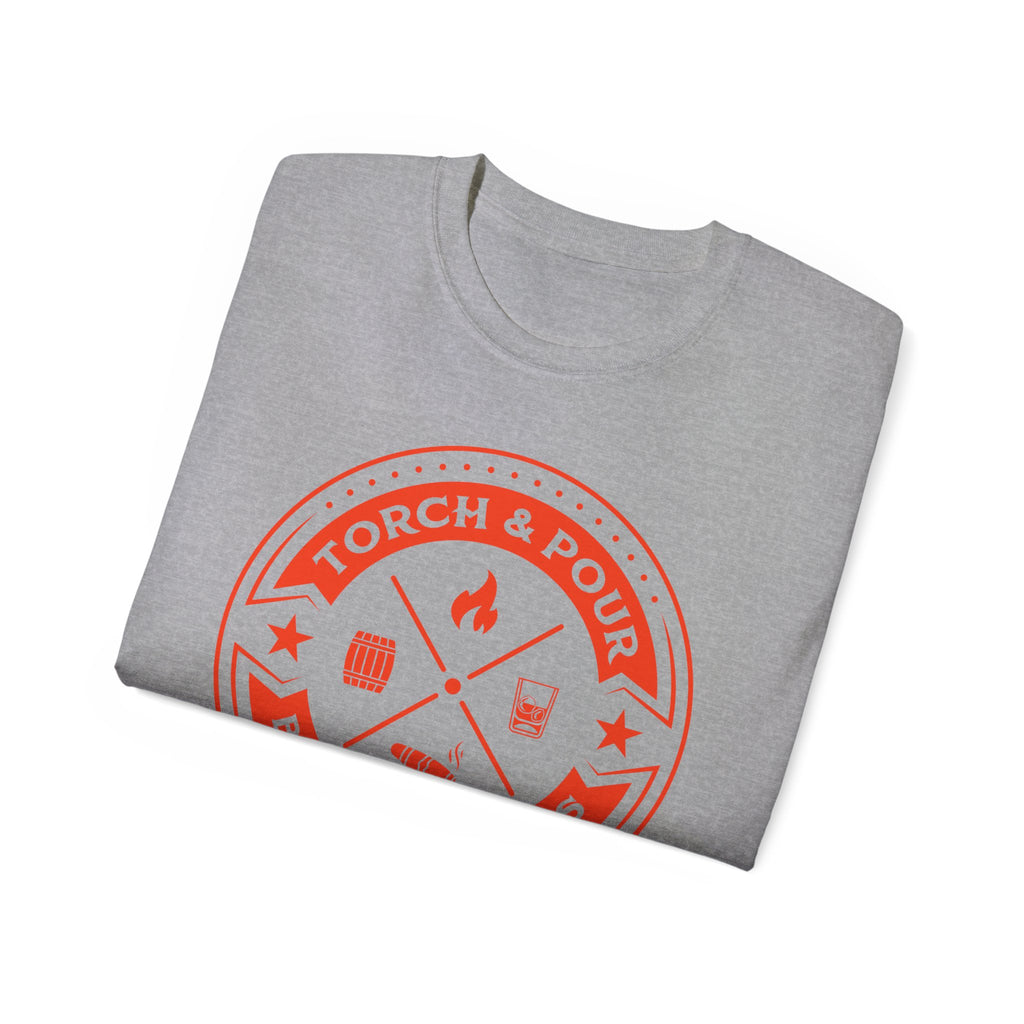 Torch & Pour Single Barrel Ultra Cotton Tee - Orange Logo