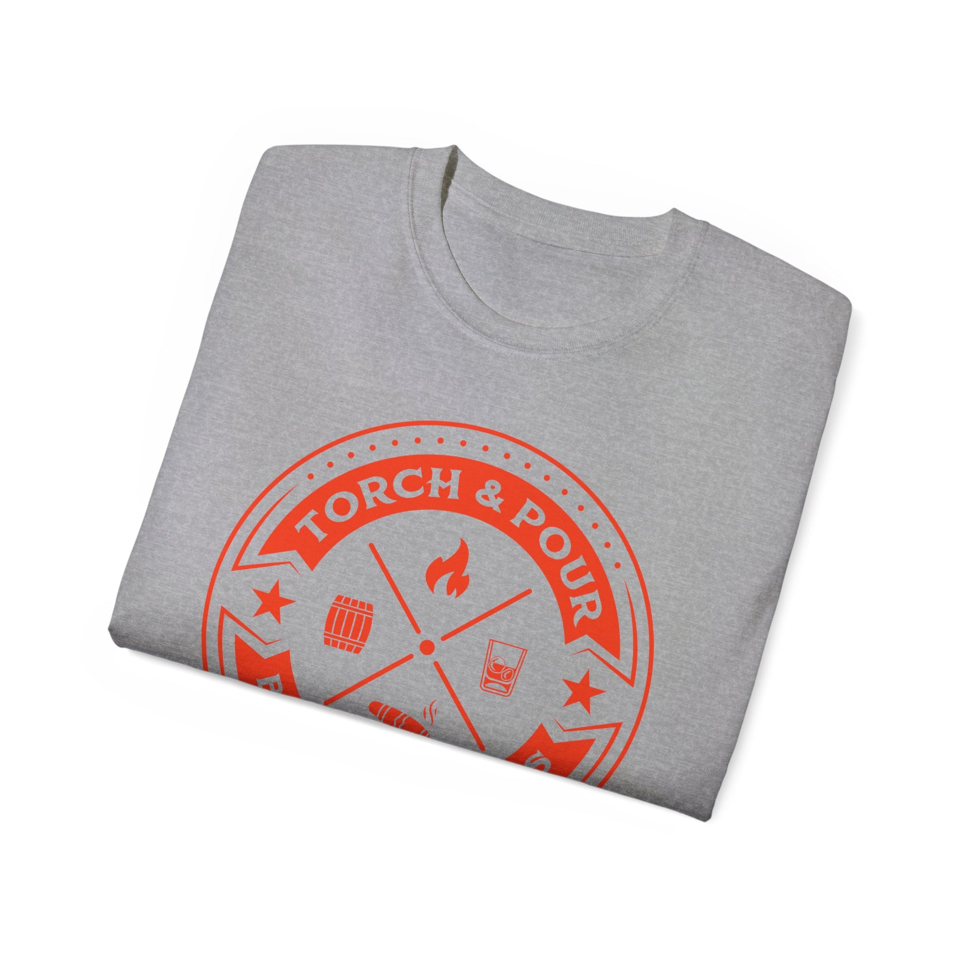 Torch & Pour Single Barrel Ultra Cotton Tee - Orange Logo