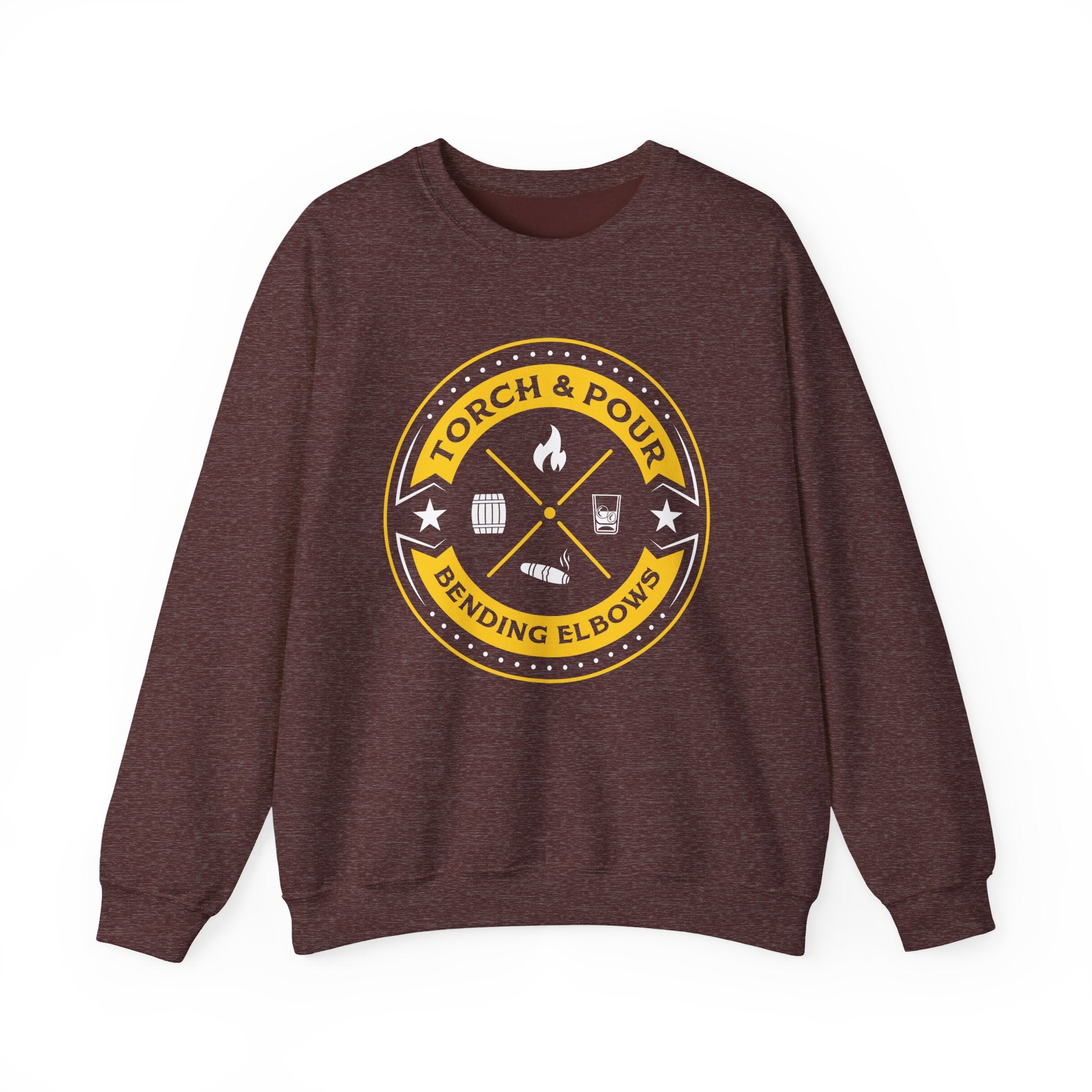 Torch & Pour Small Batch - Heavy Blend™ Crewneck Sweatshirt Gold & White