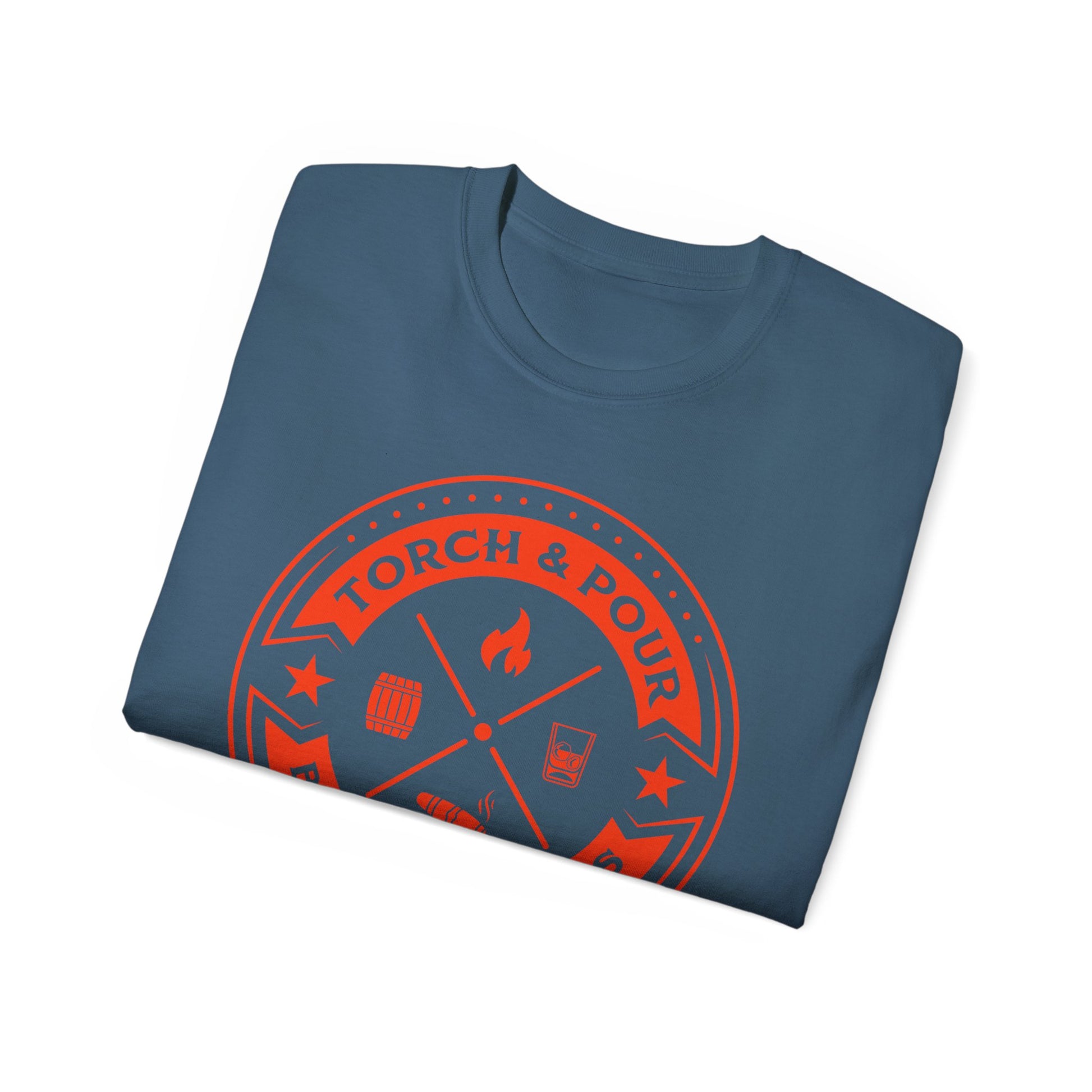 Torch & Pour Single Barrel Ultra Cotton Tee - Orange Logo