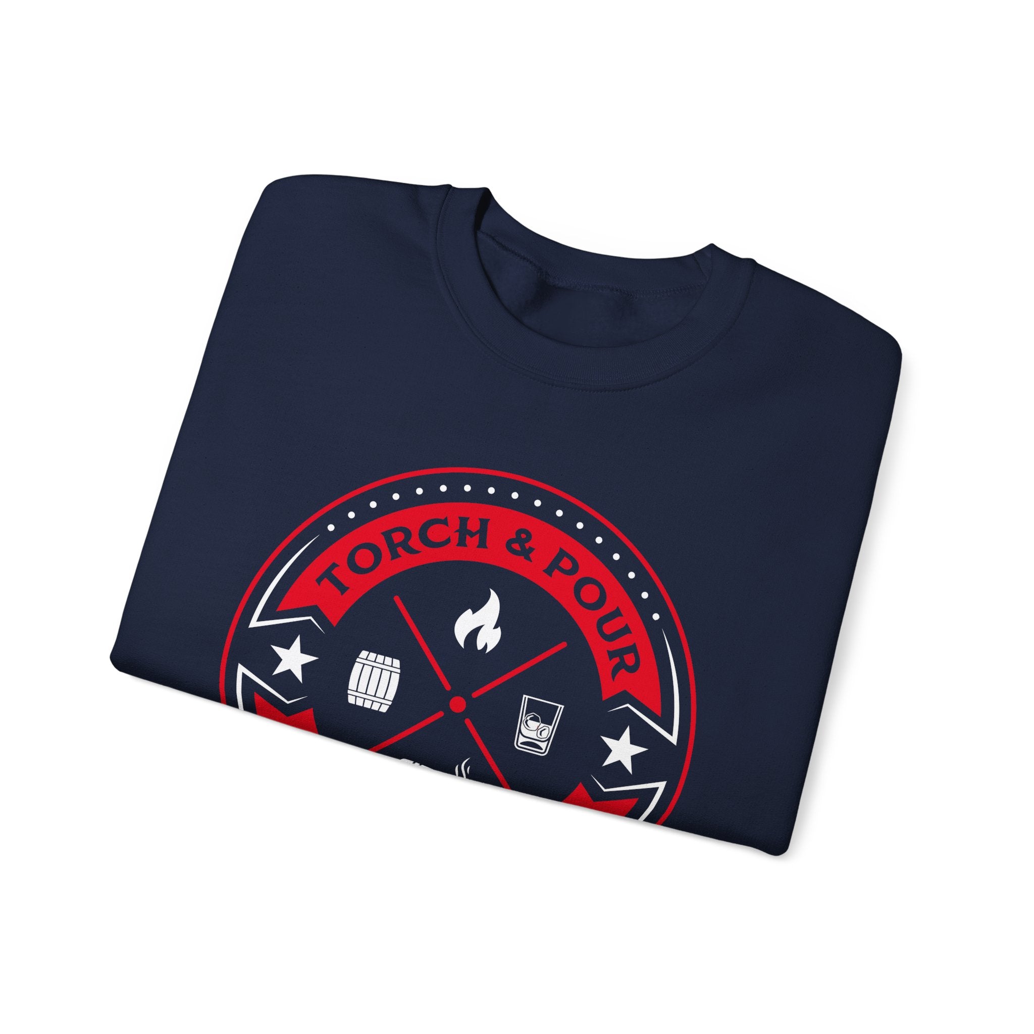 Torch & Pour Small Batch - Heavy Blend™ Crewneck Sweatshirt Red & White