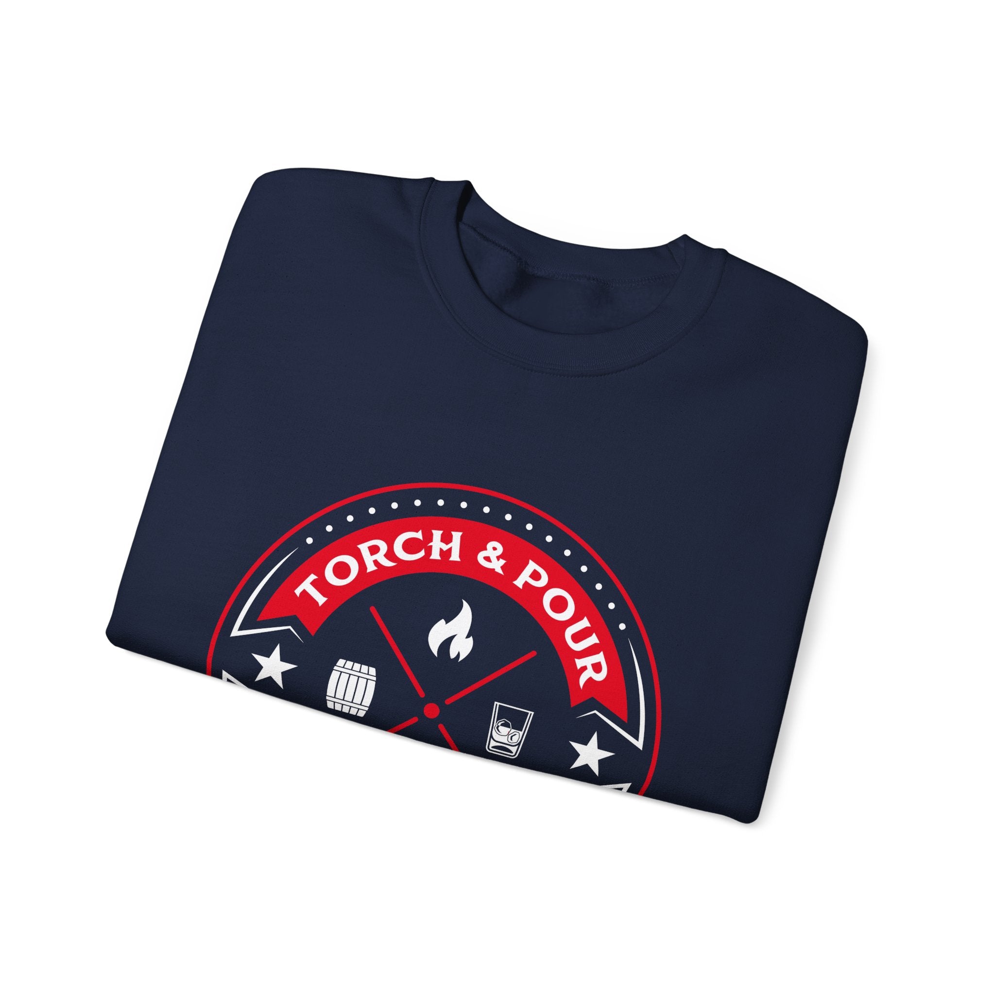 Torch & Pour Full Proof - Heavy Blend™ Crewneck Sweatshirt - Red/White/White