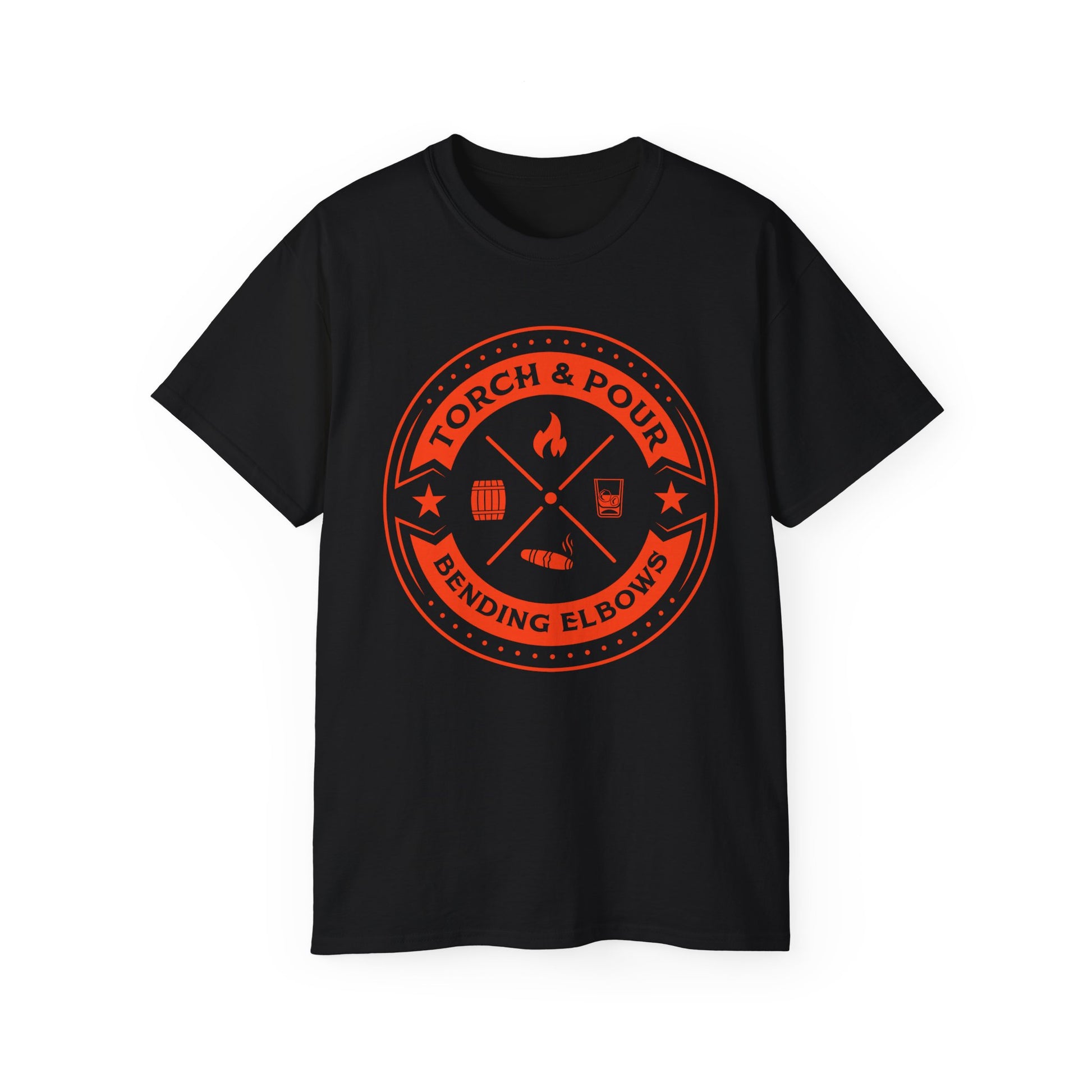 Torch & Pour Single Barrel Ultra Cotton Tee - Orange Logo