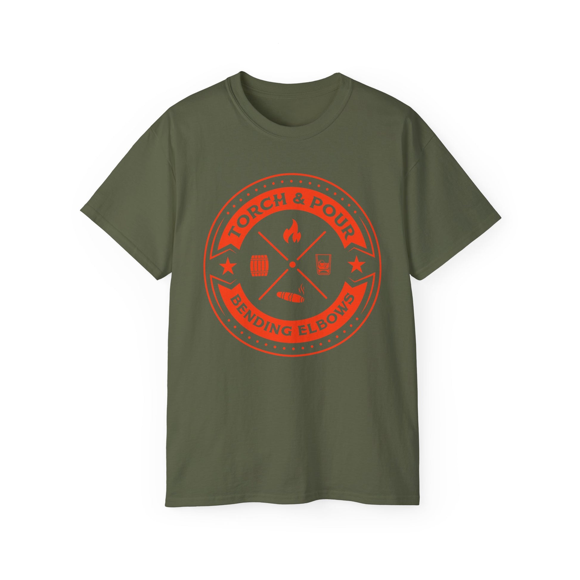 Torch & Pour Single Barrel Ultra Cotton Tee - Orange Logo