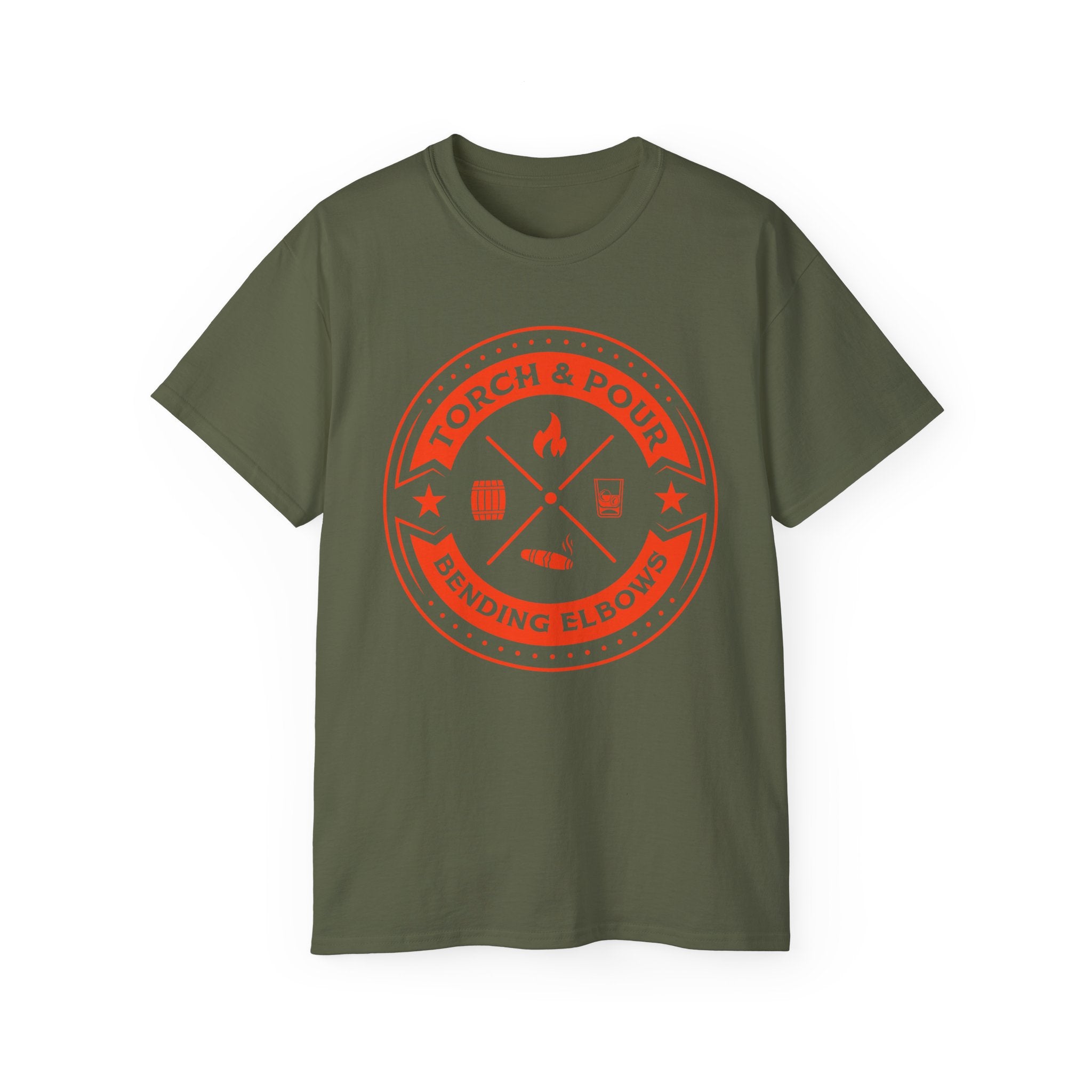 Torch & Pour Single Barrel Ultra Cotton Tee - Orange Logo