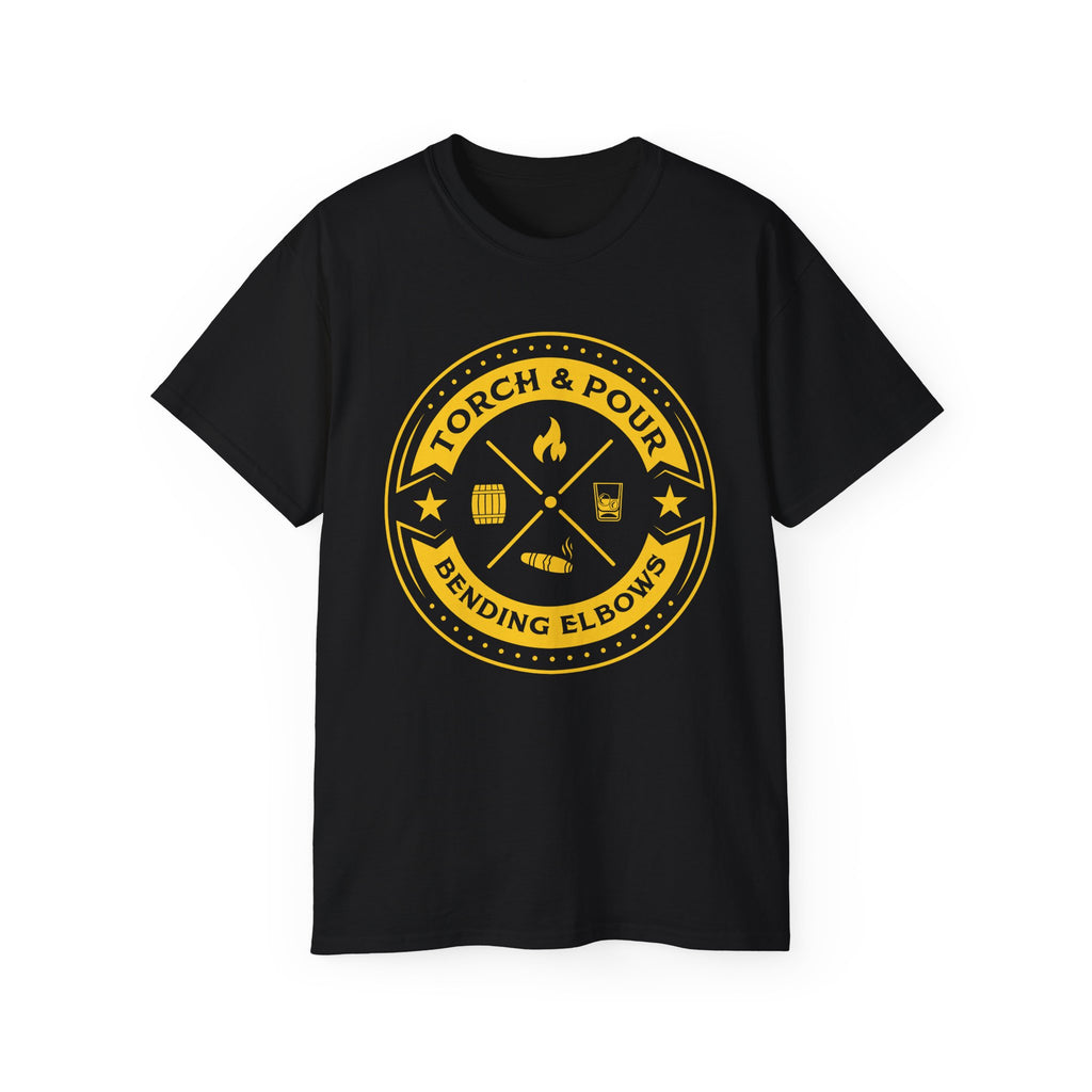 Torch & Pour Single Barrel Ultra Cotton Tee - Gold Logo