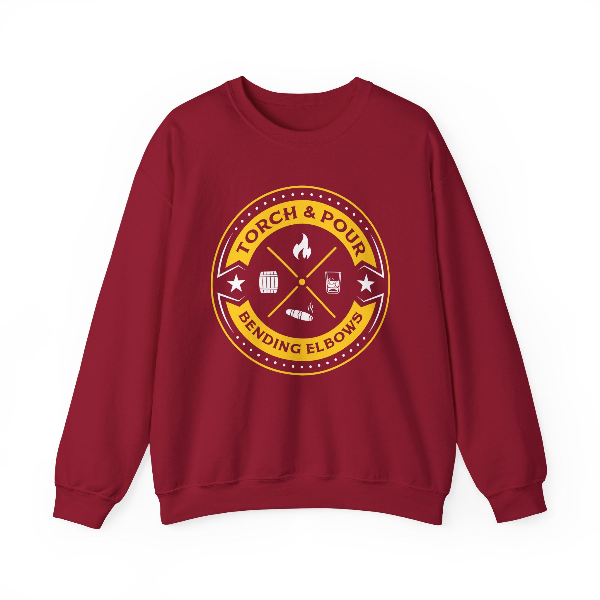 Torch & Pour Small Batch - Heavy Blend™ Crewneck Sweatshirt Gold & White