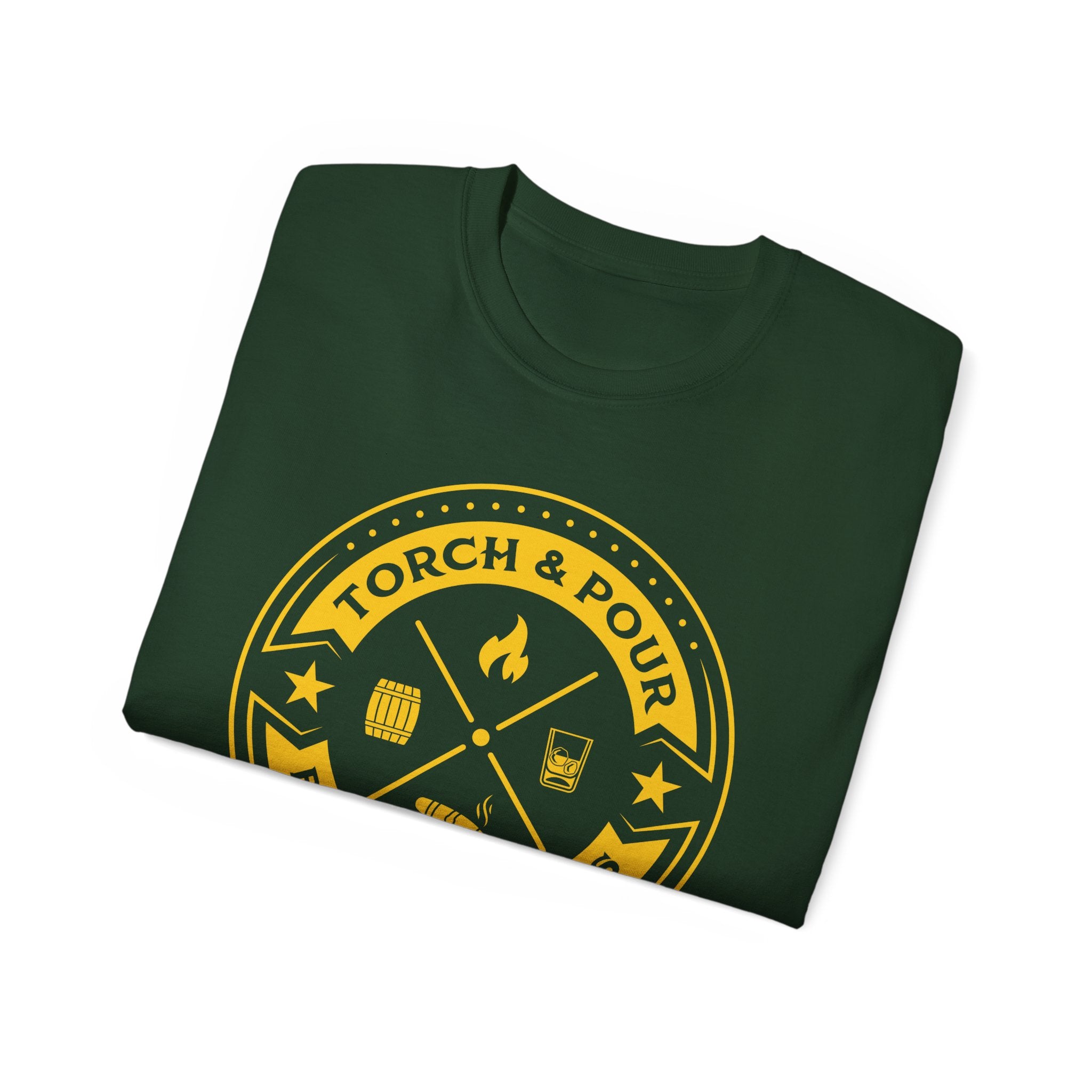 Torch & Pour Single Barrel Ultra Cotton Tee - Gold Logo
