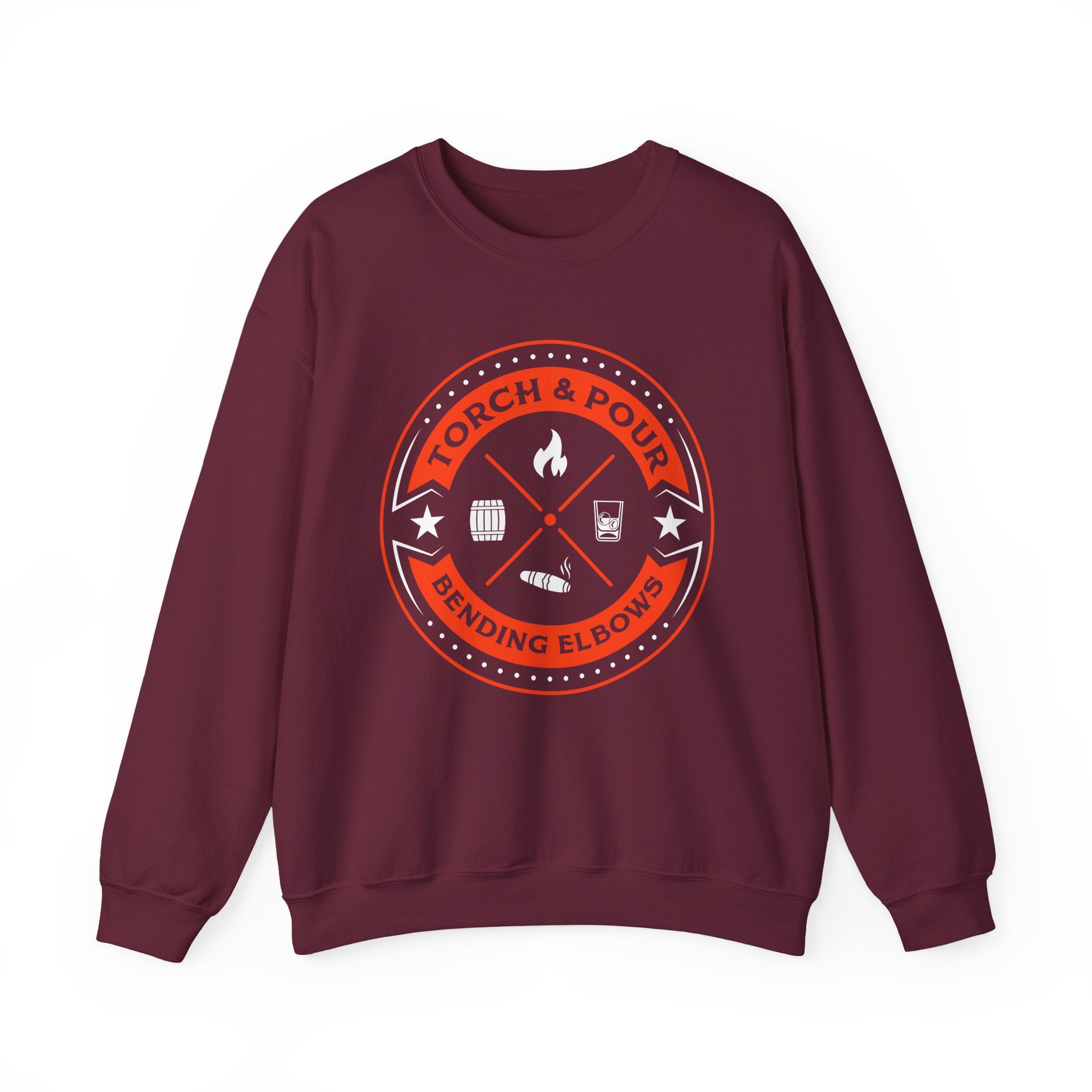 Torch & Pour Small Batch - Heavy Blend™ Crewneck Sweatshirt Orange & White