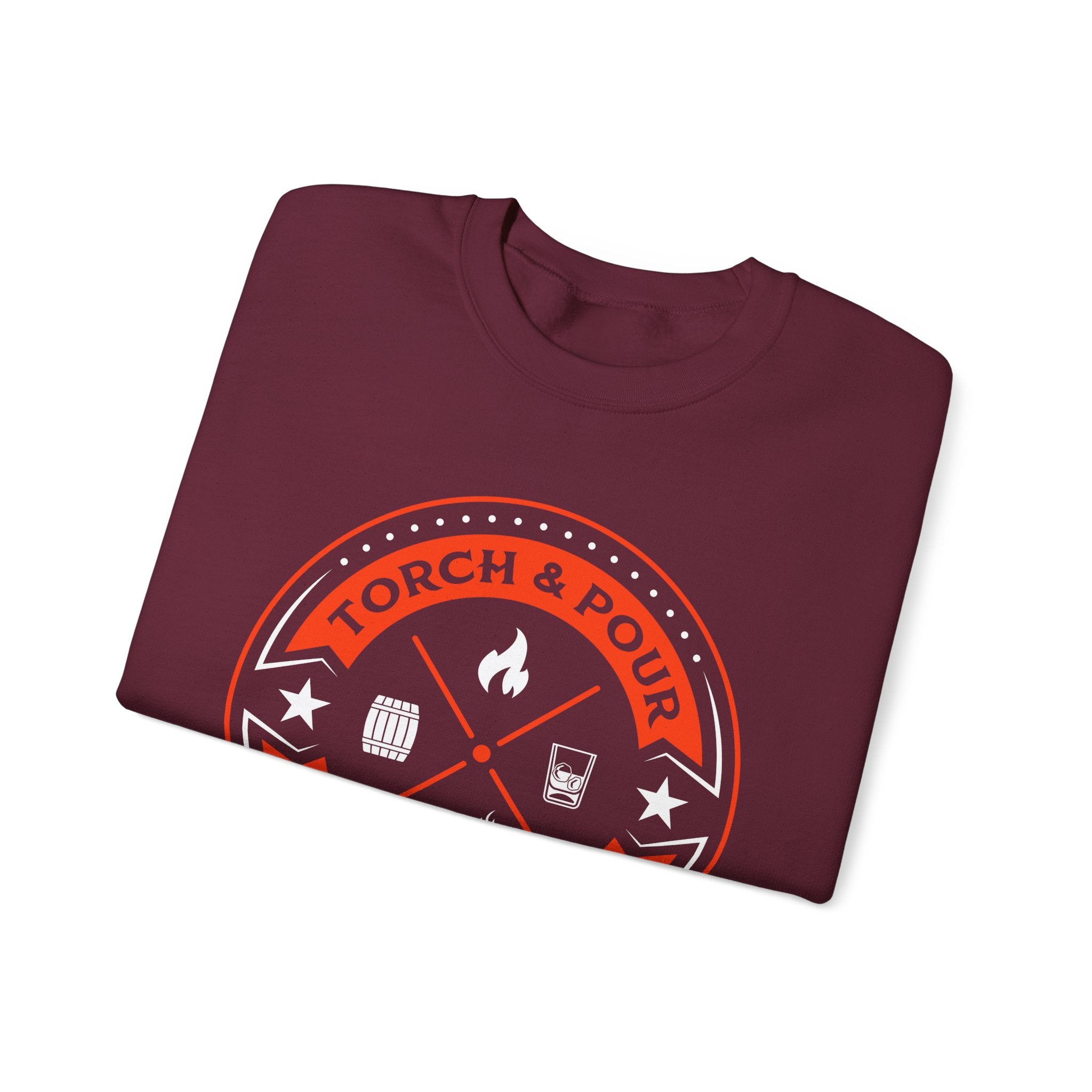Torch & Pour Small Batch - Heavy Blend™ Crewneck Sweatshirt Orange & White