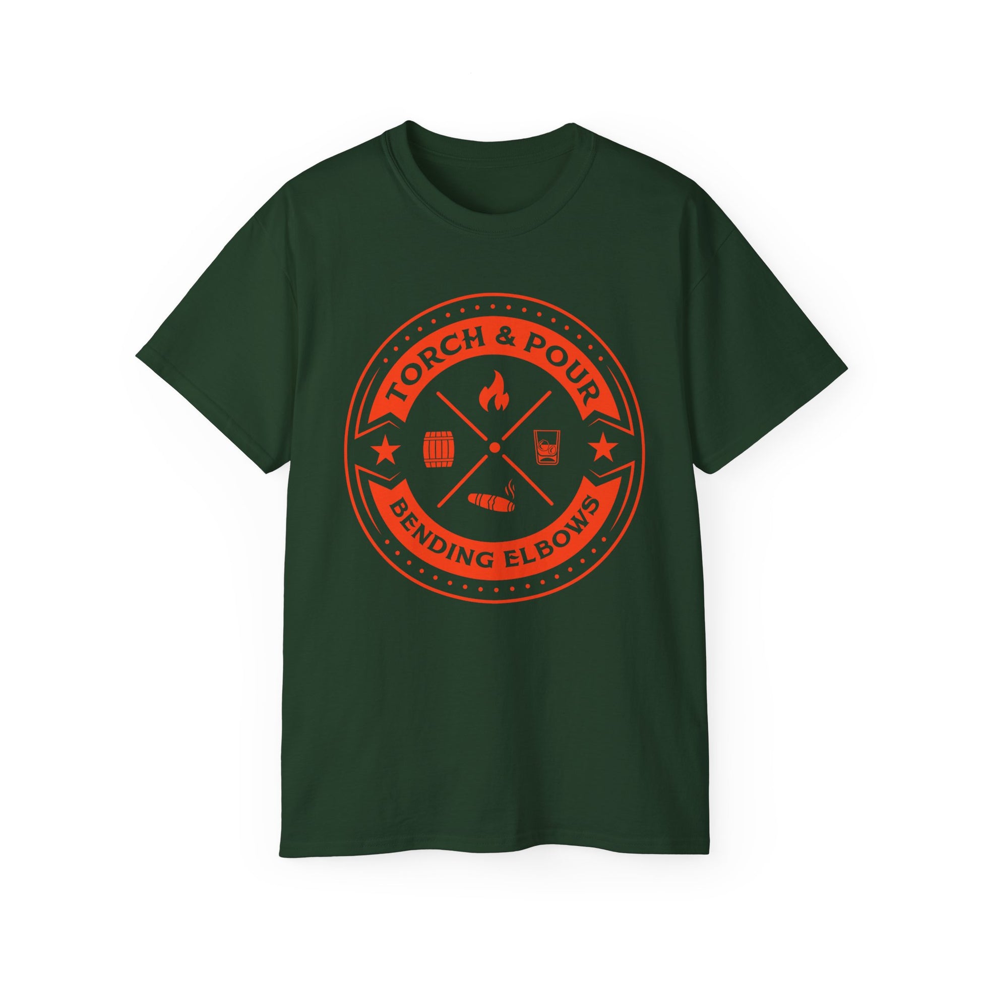 Torch & Pour Single Barrel Ultra Cotton Tee - Orange Logo