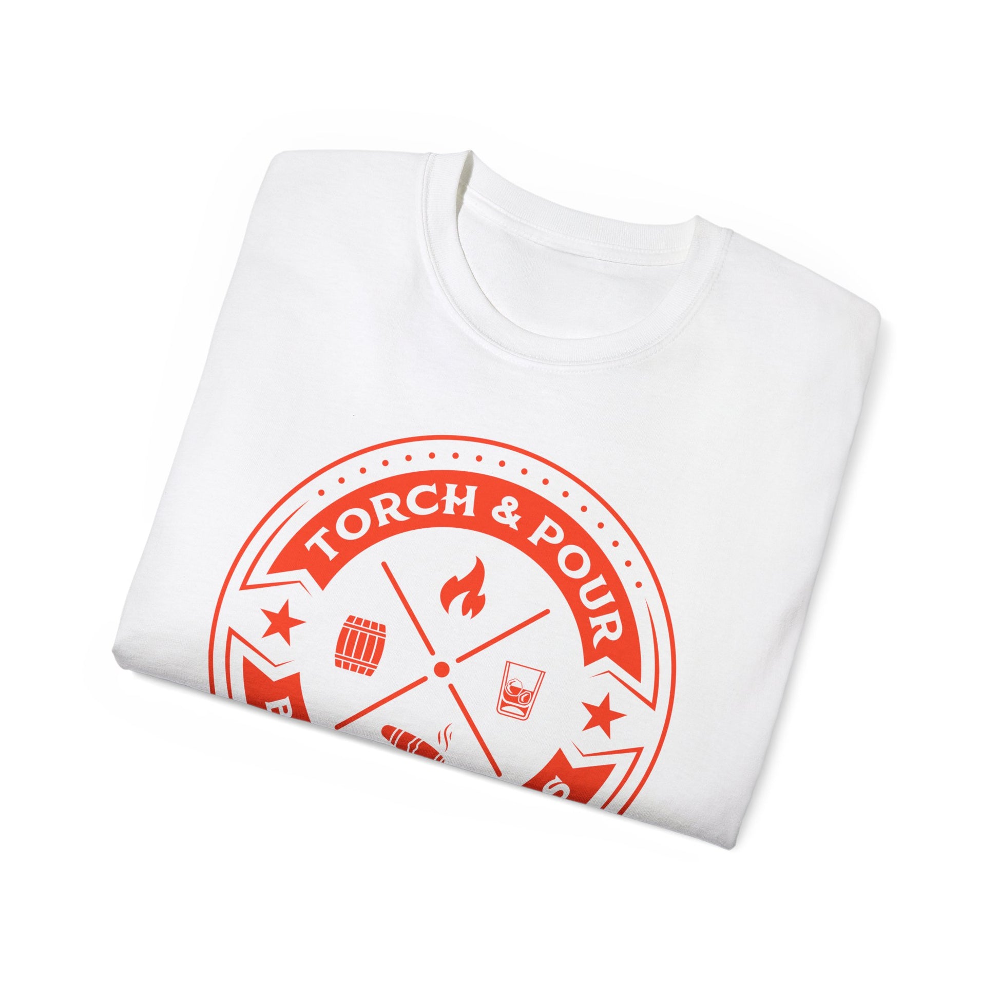 Torch & Pour Single Barrel Ultra Cotton Tee - Orange Logo