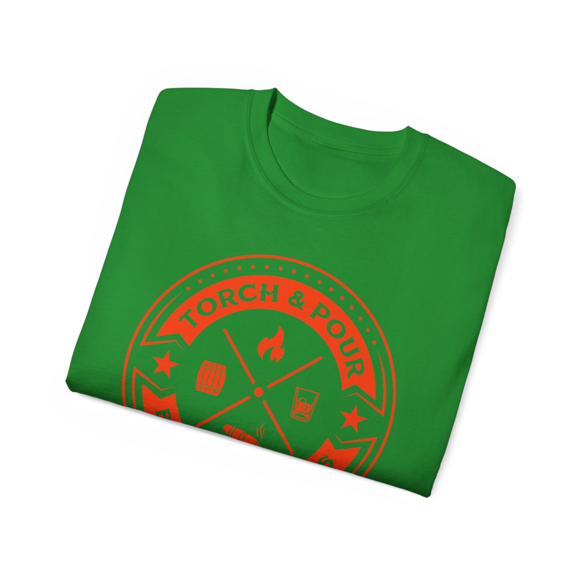 Torch & Pour Single Barrel Ultra Cotton Tee - Orange Logo