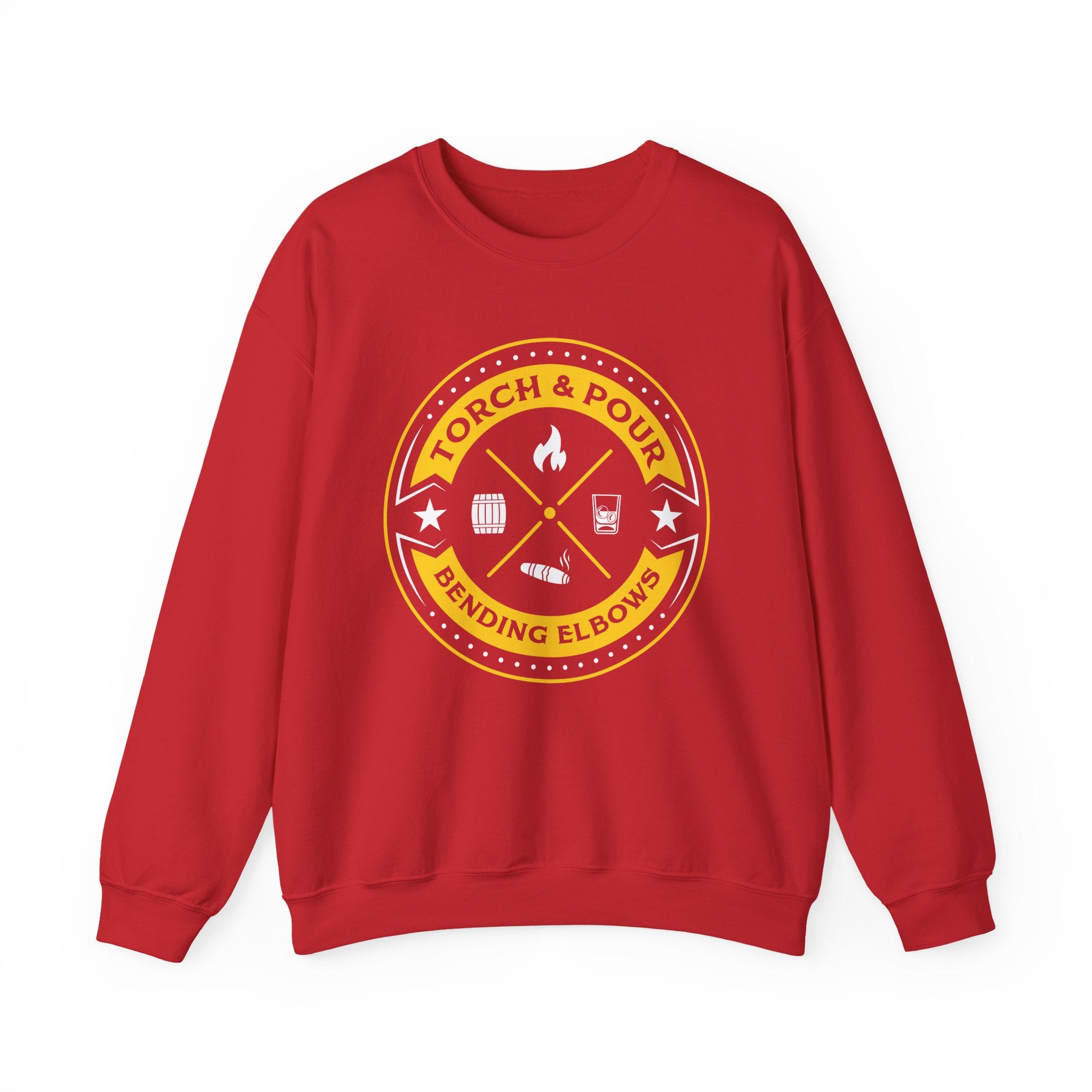 Torch & Pour Small Batch - Heavy Blend™ Crewneck Sweatshirt Gold & White