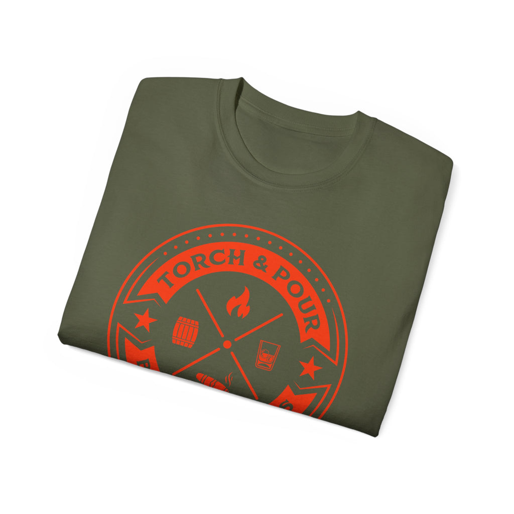 Torch & Pour Single Barrel Ultra Cotton Tee - Orange Logo