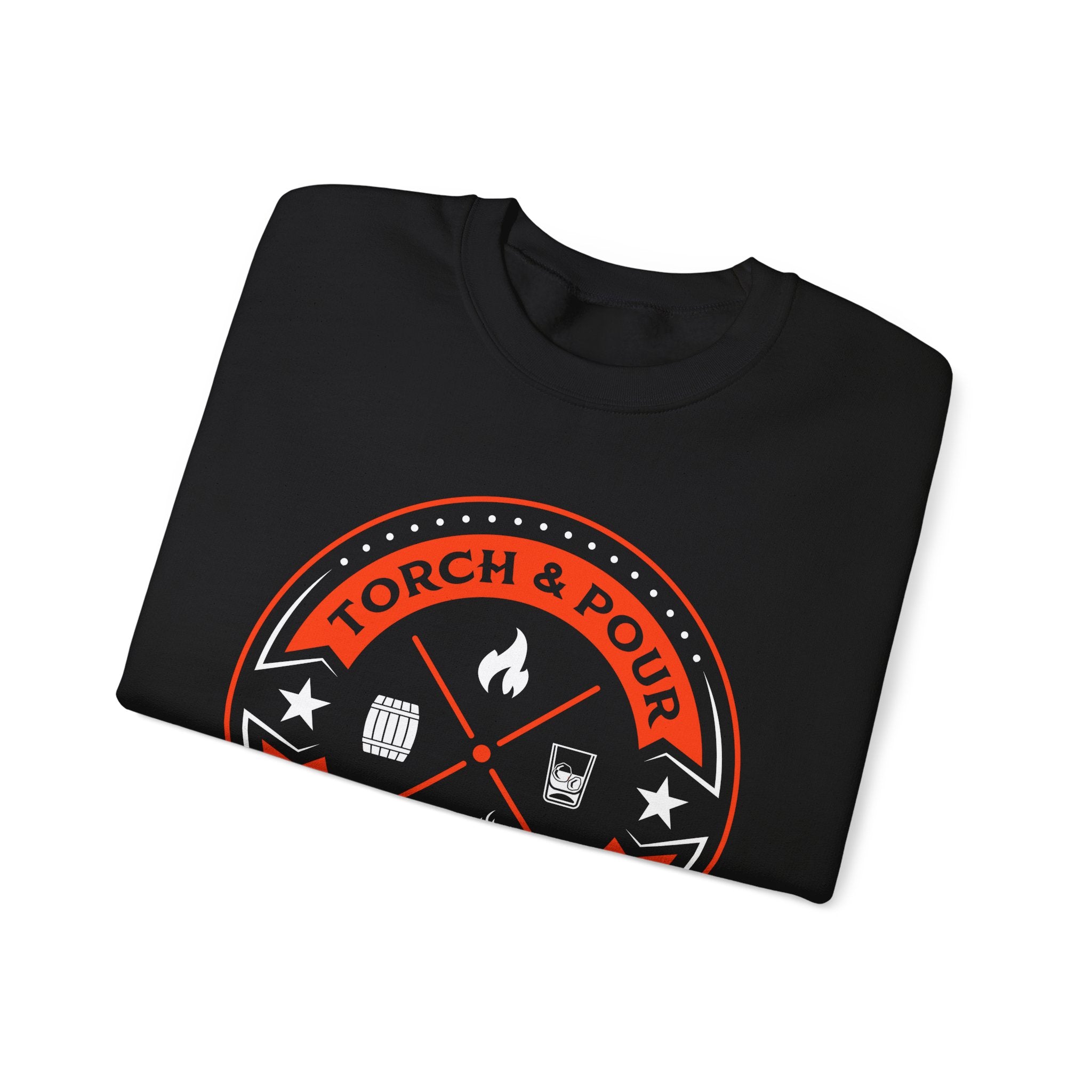 Torch & Pour Small Batch - Heavy Blend™ Crewneck Sweatshirt Orange & White