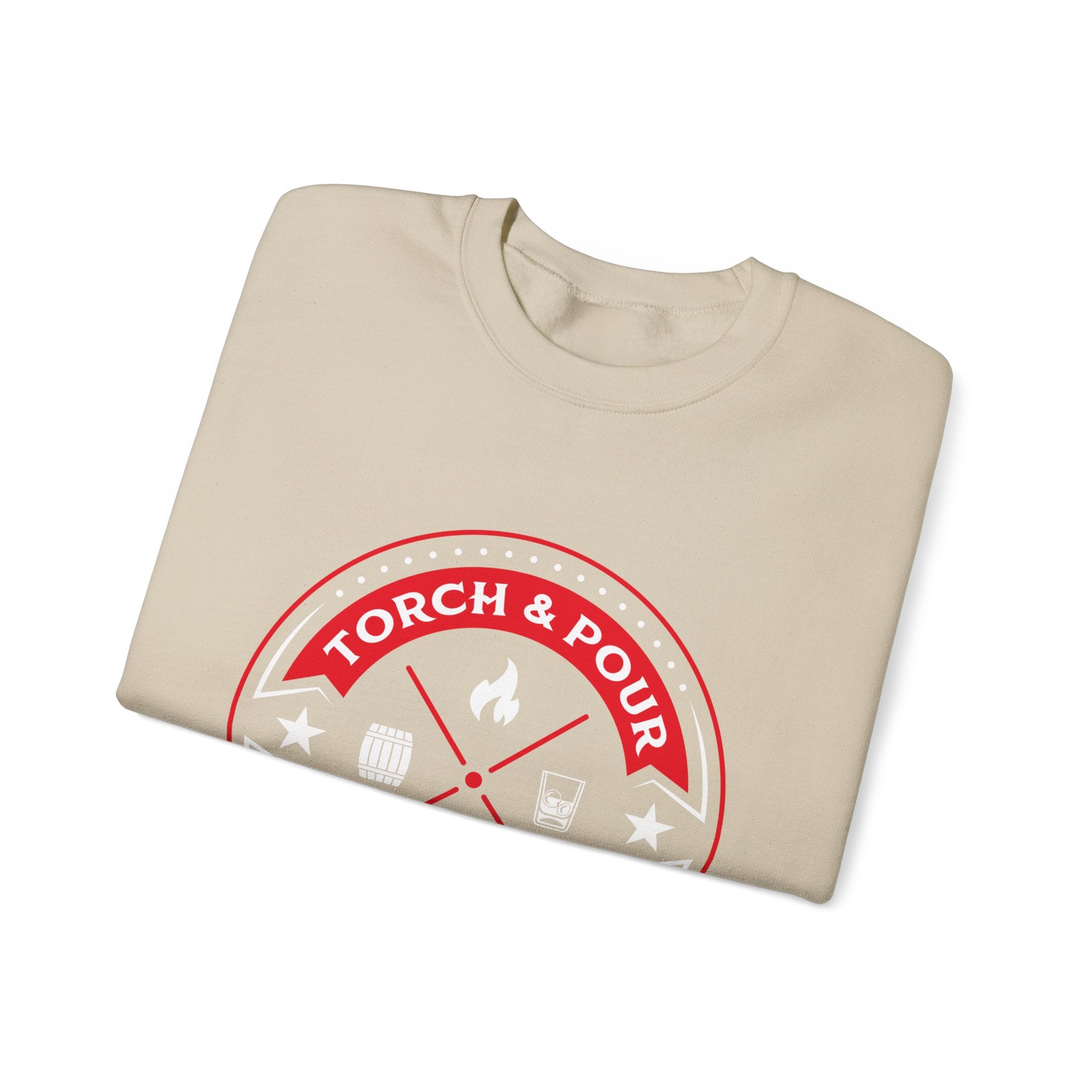 Torch & Pour Full Proof - Heavy Blend™ Crewneck Sweatshirt - Red/White/White