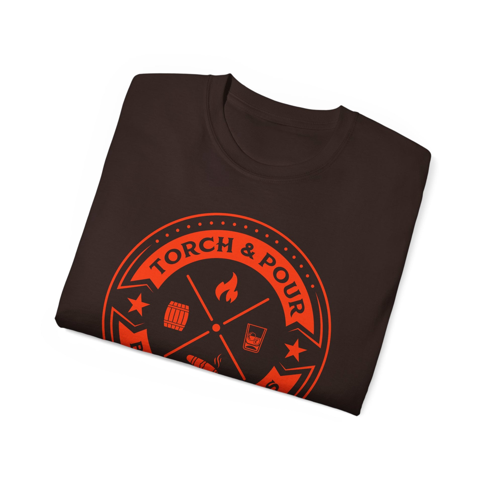 Torch & Pour Single Barrel Ultra Cotton Tee - Orange Logo