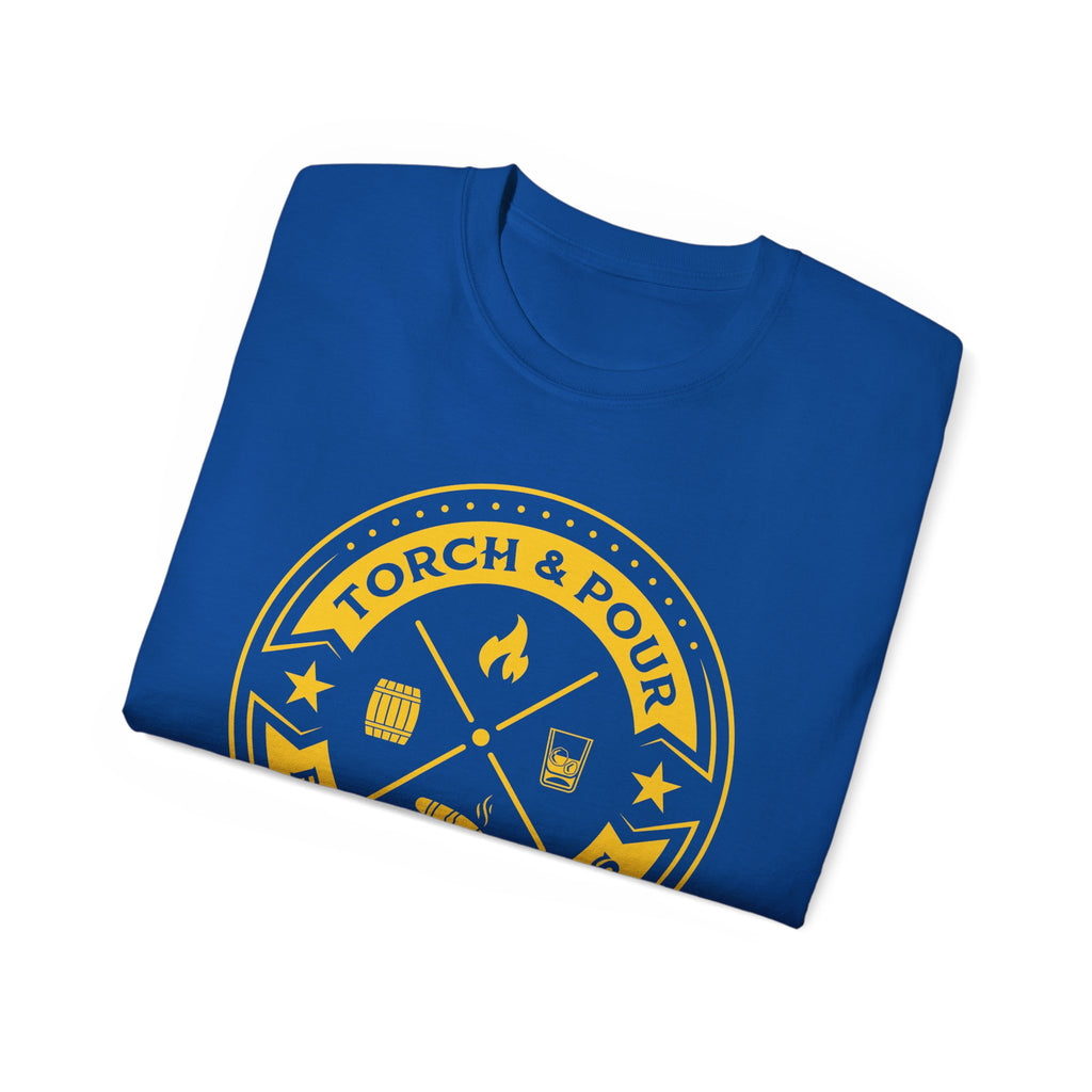 Torch & Pour Single Barrel Ultra Cotton Tee - Gold Logo