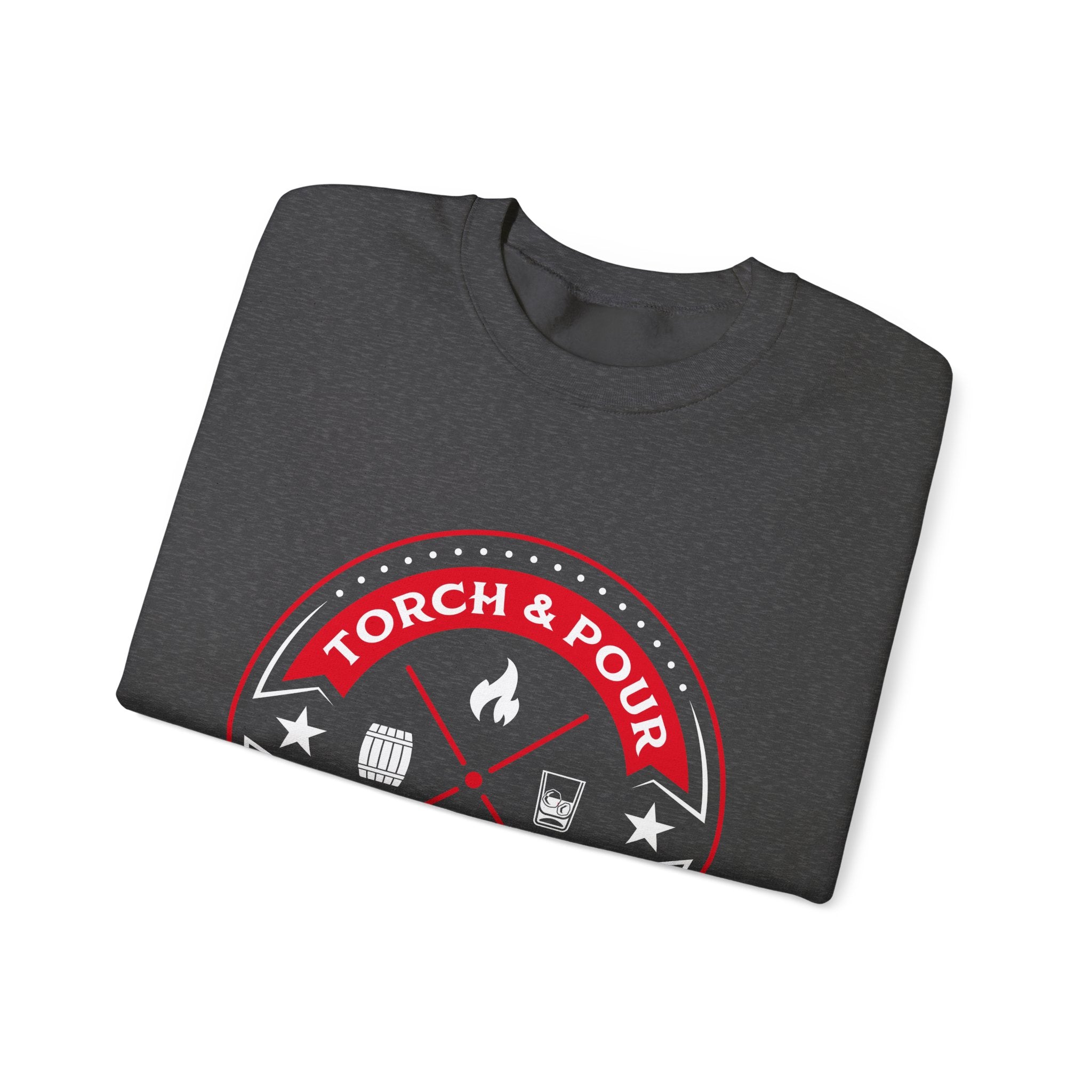 Torch & Pour Full Proof - Heavy Blend™ Crewneck Sweatshirt - Red/White/White